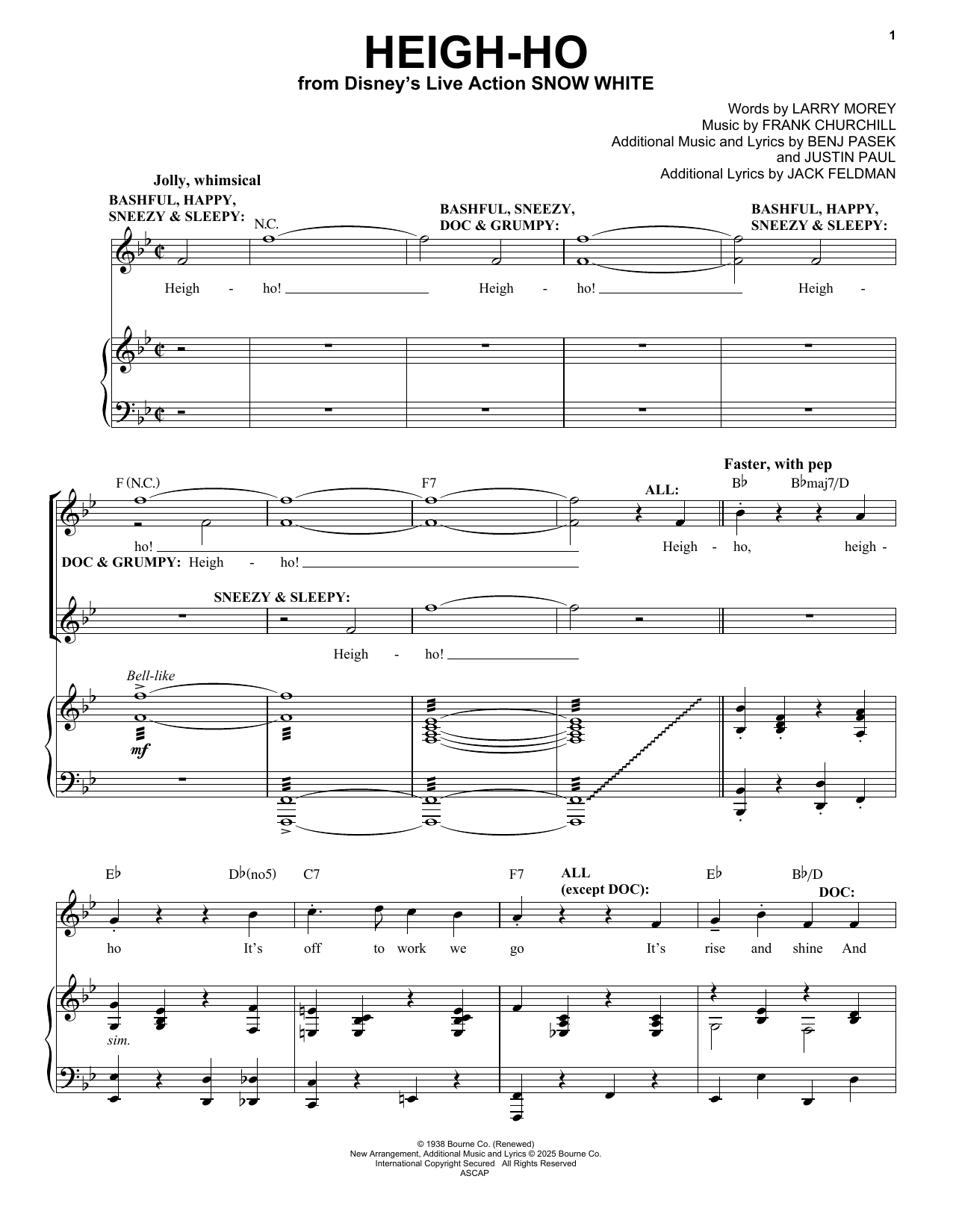 Frank Churchill Heigh-Ho (from Snow White) (2025) Sheet Music Notes & Chords for Piano & Vocal - Download or Print PDF