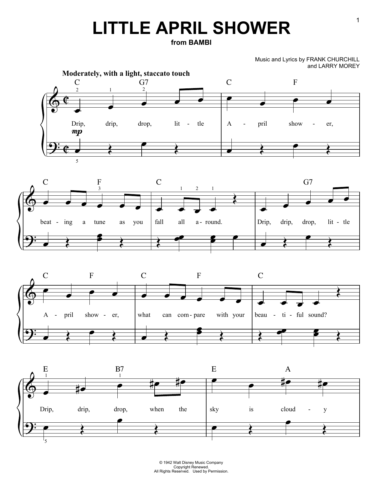 Frank Churchill Little April Shower (from Bambi) Sheet Music Notes & Chords for Really Easy Piano - Download or Print PDF