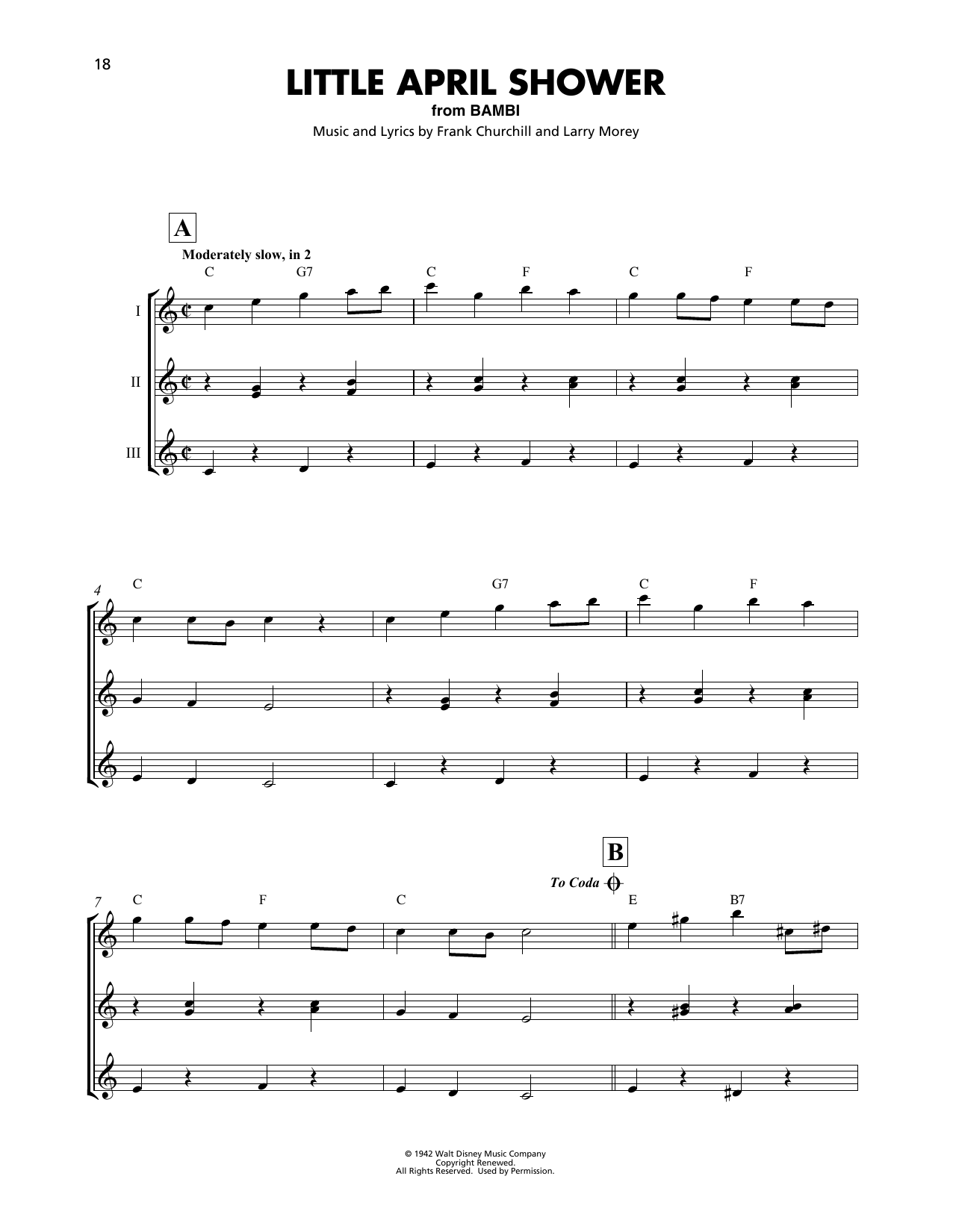 Frank Churchill Little April Shower (from Disney's Bambi) Sheet Music Notes & Chords for Ukulele Ensemble - Download or Print PDF