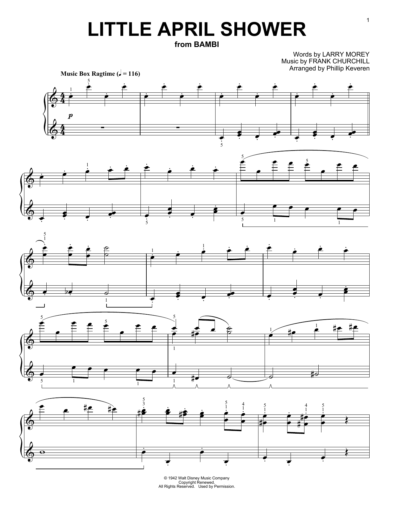 Frank Churchill Little April Shower [Ragtime version] (arr. Phillip Keveren) Sheet Music Notes & Chords for Piano - Download or Print PDF