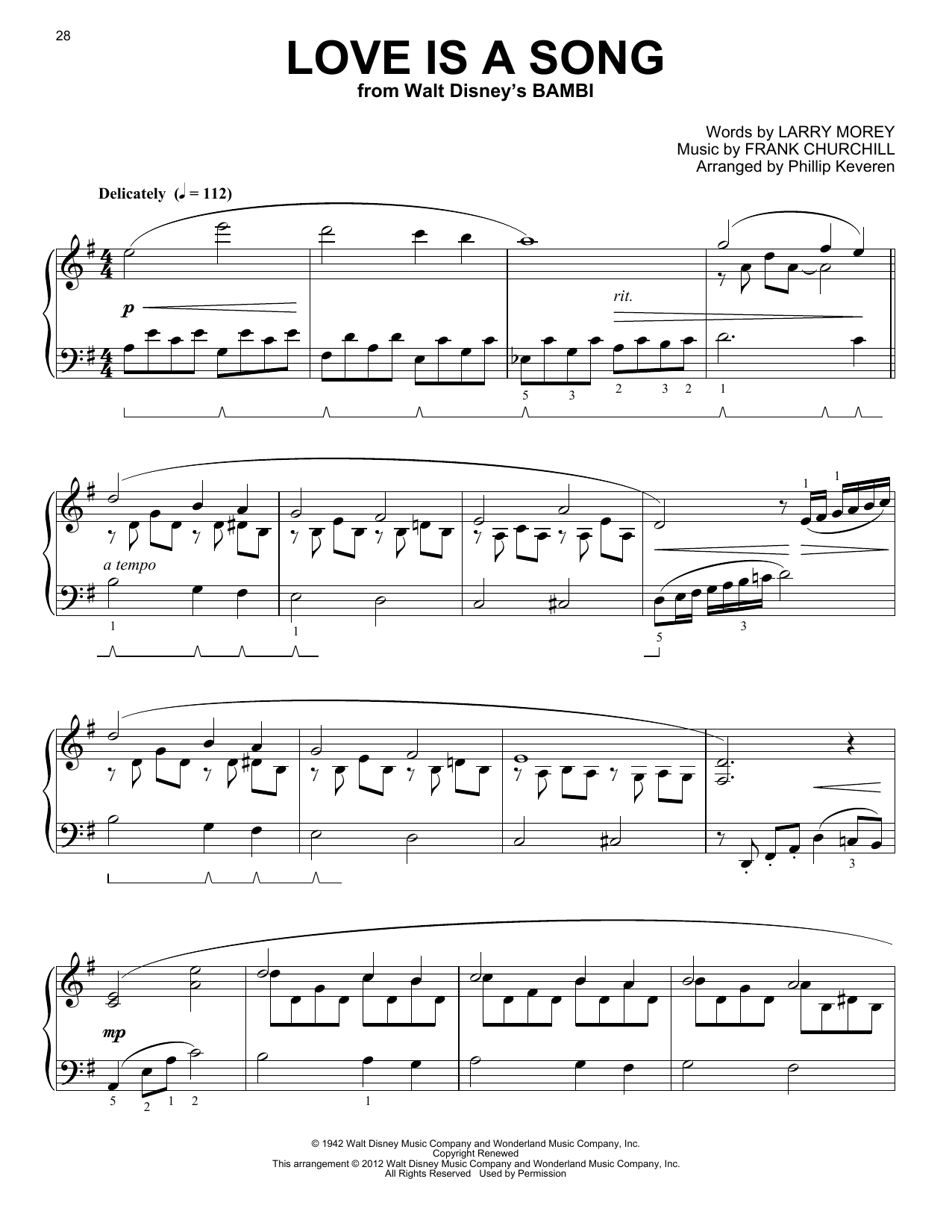 Frank Churchill Love Is A Song [Classical version] (from Bambi) (arr. Phillip Keveren) Sheet Music Notes & Chords for Piano - Download or Print PDF