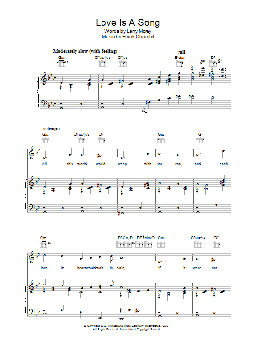 Frank Churchill Love Is A Song (from Walt Disney's Bambi) Sheet Music Notes & Chords for Keyboard - Download or Print PDF
