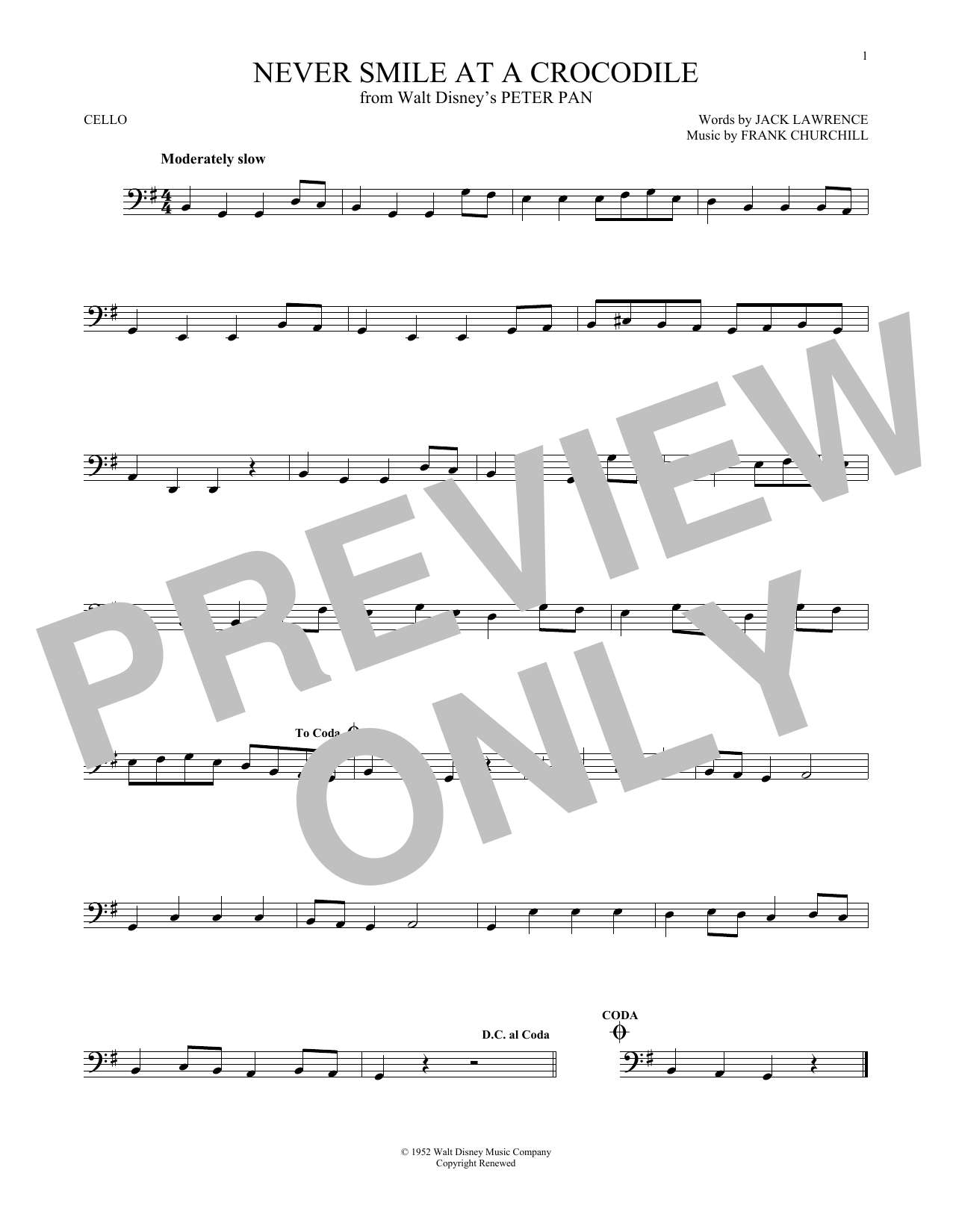 Frank Churchill Never Smile At A Crocodile Sheet Music Notes & Chords for Trombone - Download or Print PDF