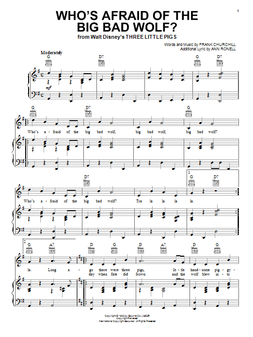 Frank Churchill Who's Afraid Of The Big Bad Wolf? sheet music notes and chords. Download Printable PDF.