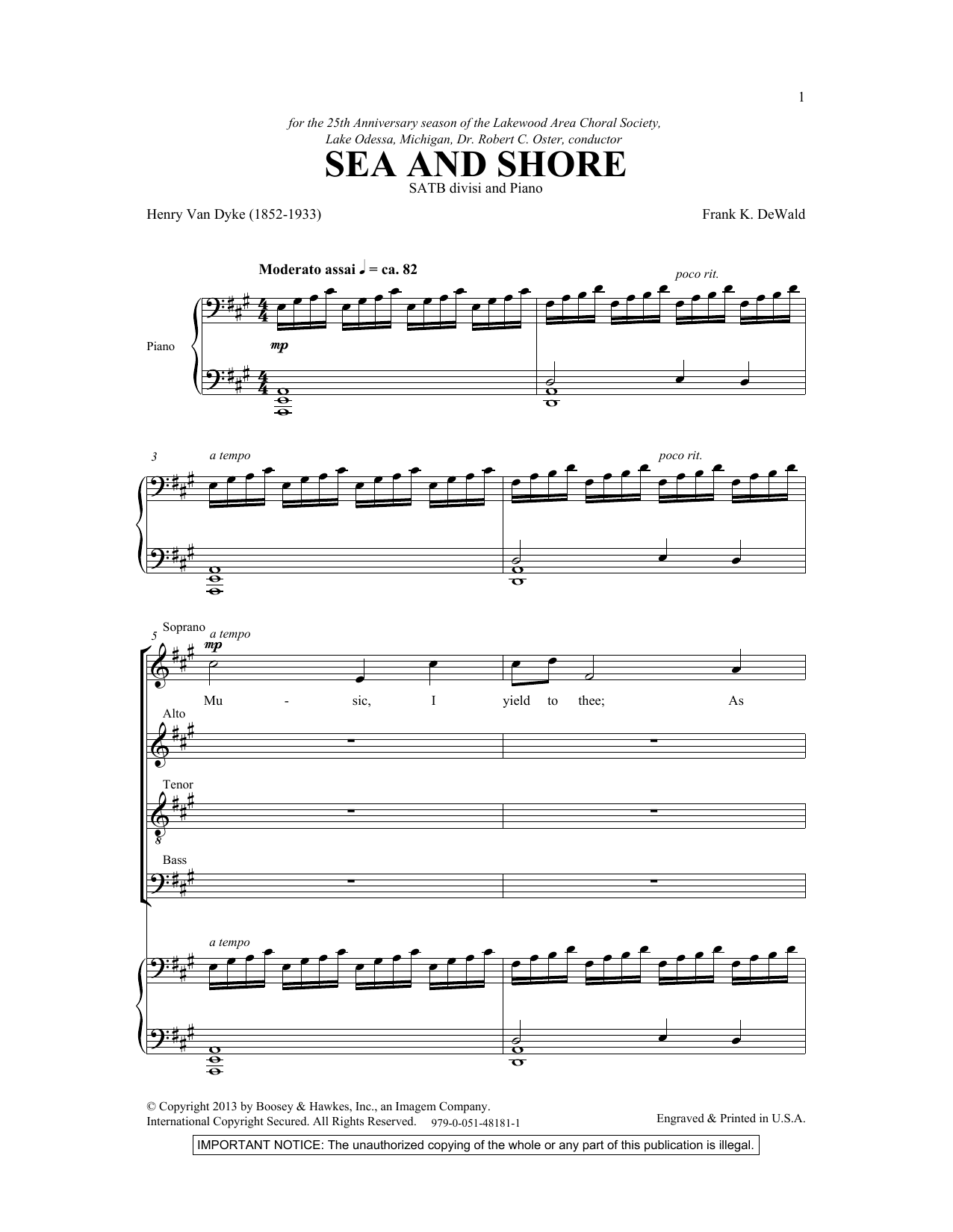 Frank DeWald Sea And Shore Sheet Music Notes & Chords for SATB - Download or Print PDF