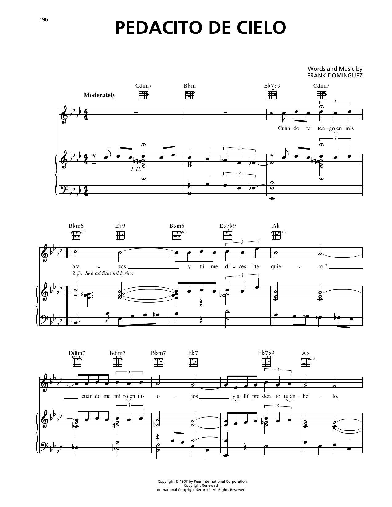 Frank Dominguez Pedacito De Cielo Sheet Music Notes & Chords for Piano, Vocal & Guitar Chords (Right-Hand Melody) - Download or Print PDF