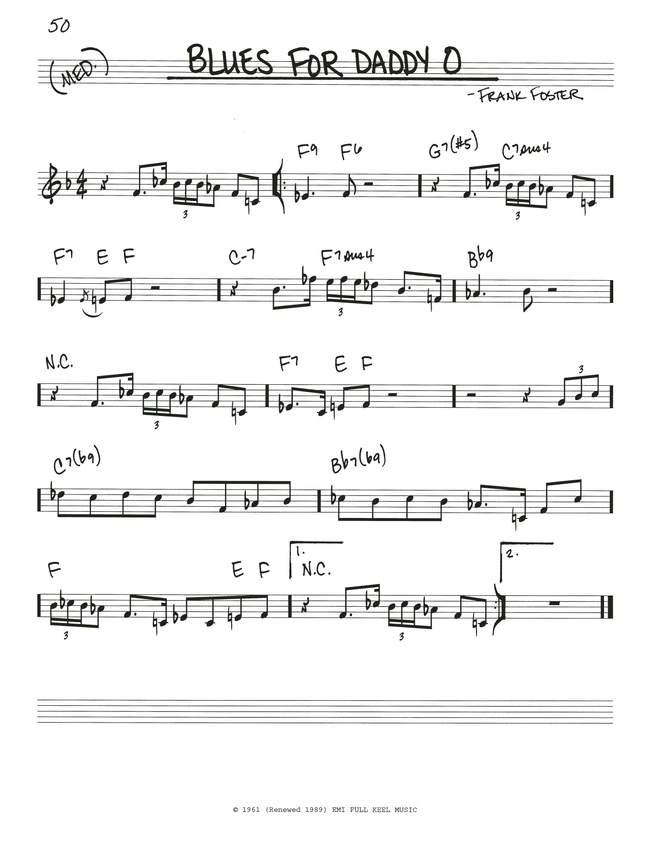 Frank Foster Blues For Daddy O Sheet Music Notes & Chords for Real Book – Melody & Chords - Download or Print PDF