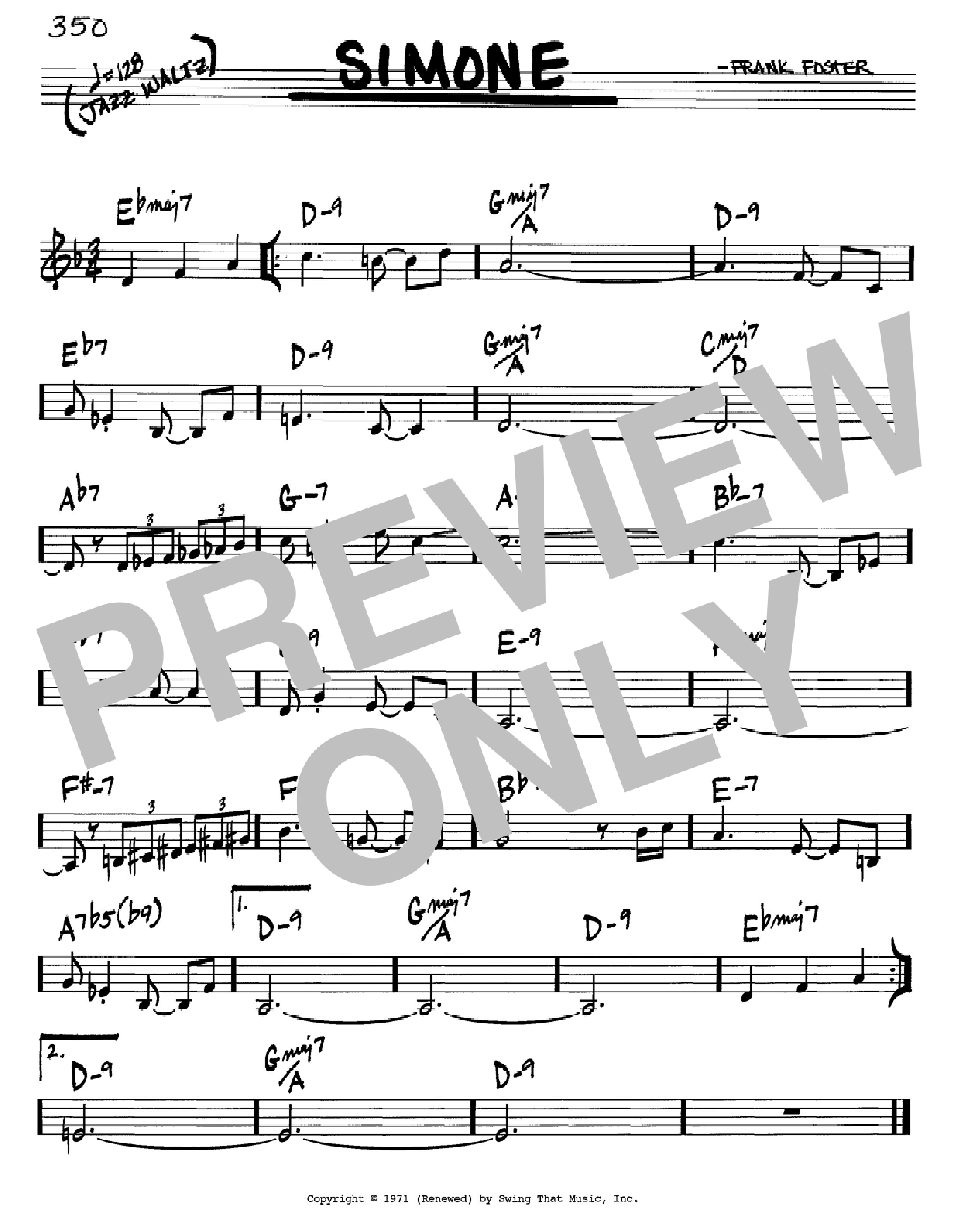 Frank Foster Simone Sheet Music Notes & Chords for Real Book – Melody & Chords – C Instruments - Download or Print PDF