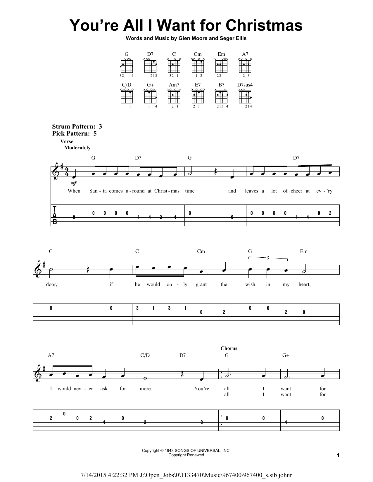Frank Gallagher You're All I Want For Christmas Sheet Music Notes & Chords for Easy Guitar Tab - Download or Print PDF