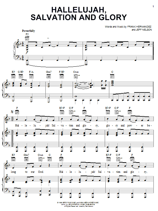 Frank Hernandez Hallelujah, Salvation And Glory Sheet Music Notes & Chords for Piano, Vocal & Guitar (Right-Hand Melody) - Download or Print PDF
