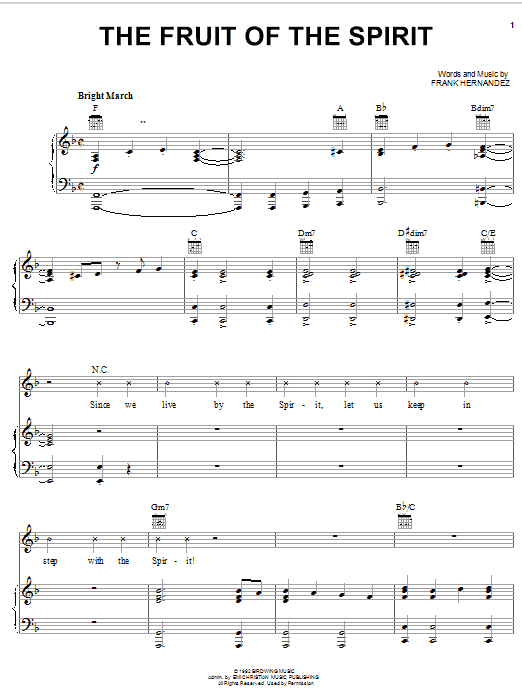 Frank Hernandez The Fruit Of The Spirit Sheet Music Notes & Chords for Piano, Vocal & Guitar (Right-Hand Melody) - Download or Print PDF
