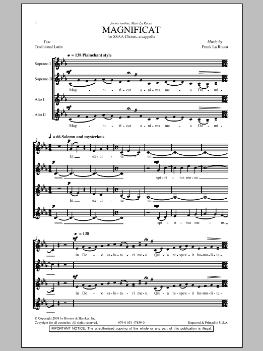 Frank La Rocca Magnificat Sheet Music Notes & Chords for SSA - Download or Print PDF