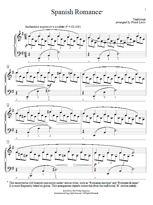 Frank Levin Spanish Romance Sheet Music Notes & Chords for Educational Piano - Download or Print PDF