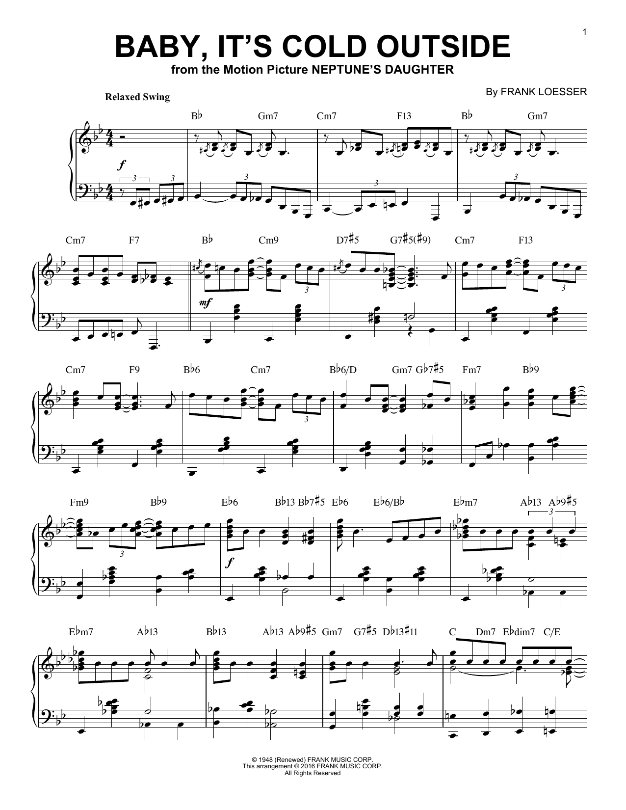 Frank Loesser Baby, It's Cold Outside [Jazz version] (arr. Brent Edstrom) Sheet Music Notes & Chords for Piano - Download or Print PDF