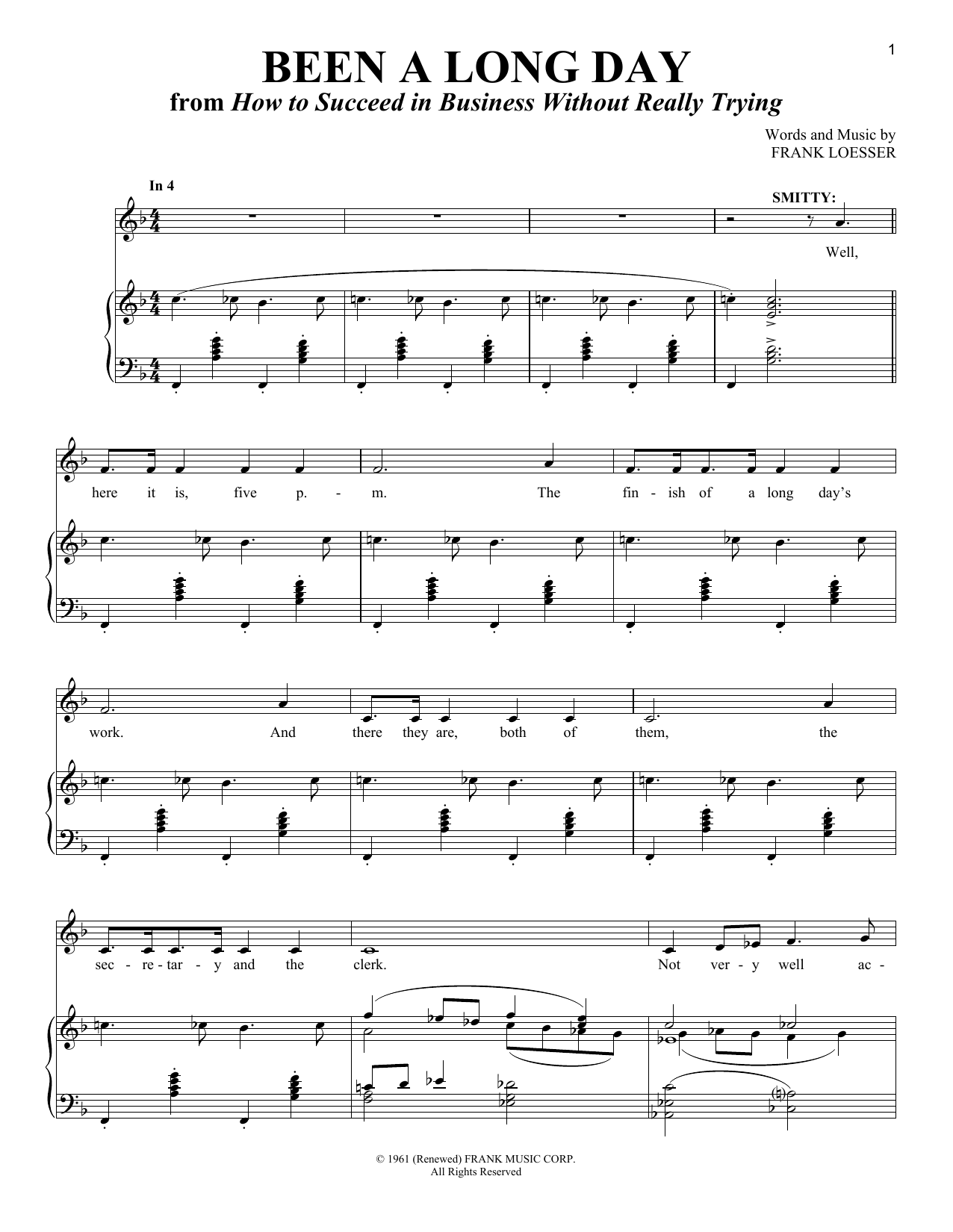 Frank Loesser Been A Long Day Sheet Music Notes & Chords for Piano & Vocal - Download or Print PDF