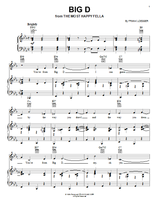 Frank Loesser Big D Sheet Music Notes & Chords for Melody Line, Lyrics & Chords - Download or Print PDF