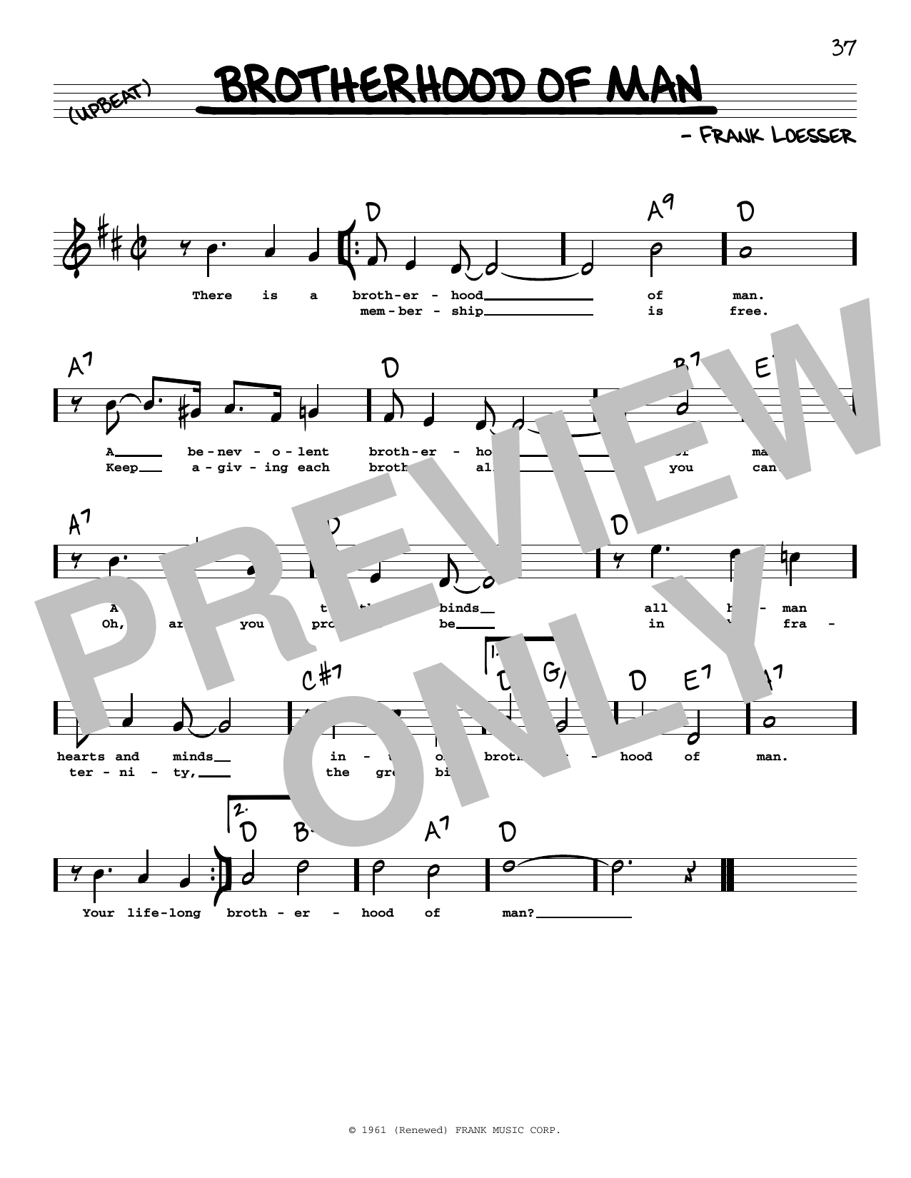 Frank Loesser Brotherhood Of Man (High Voice) (from How To Succeed In Business Without Really Trying) Sheet Music Notes & Chords for Real Book – Melody, Lyrics & Chords - Download or Print PDF