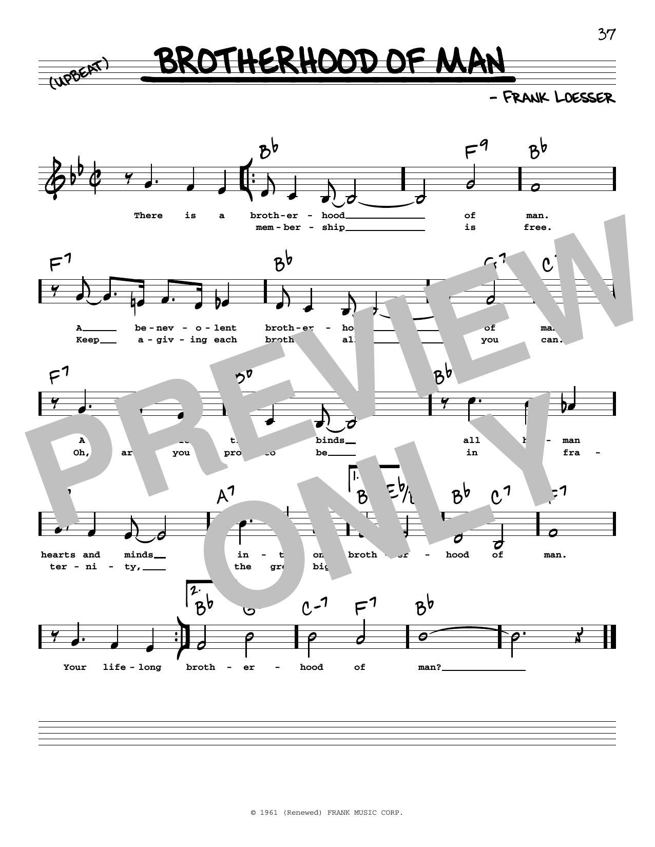Frank Loesser Brotherhood Of Man (Low Voice) Sheet Music Notes & Chords for Real Book – Melody, Lyrics & Chords - Download or Print PDF