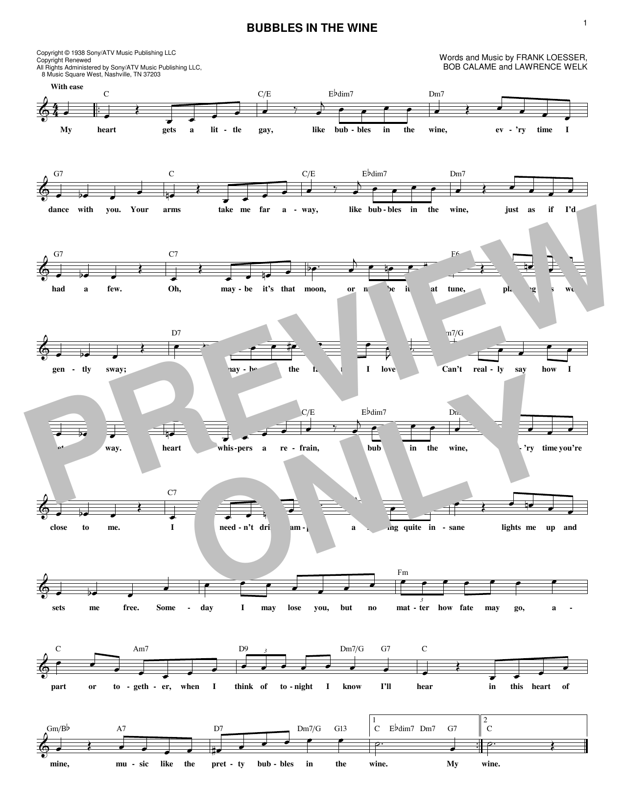 Frank Loesser Bubbles In The Wine Sheet Music Notes & Chords for Lead Sheet / Fake Book - Download or Print PDF