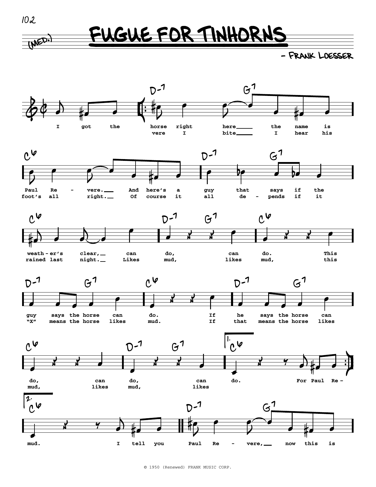 Frank Loesser Fugue For Tinhorns (High Voice) Sheet Music Notes & Chords for Real Book – Melody, Lyrics & Chords - Download or Print PDF