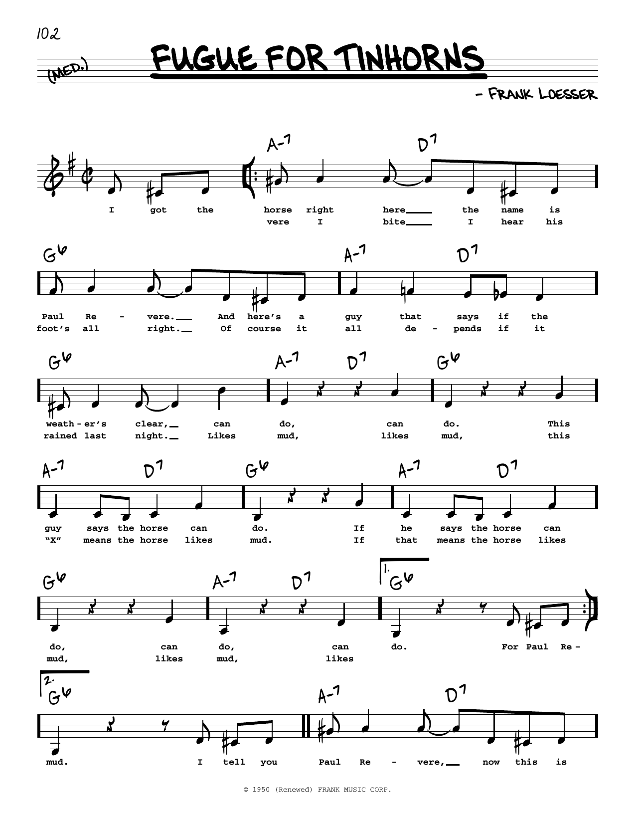 Frank Loesser Fugue For Tinhorns (Low Voice) Sheet Music Notes & Chords for Real Book – Melody, Lyrics & Chords - Download or Print PDF