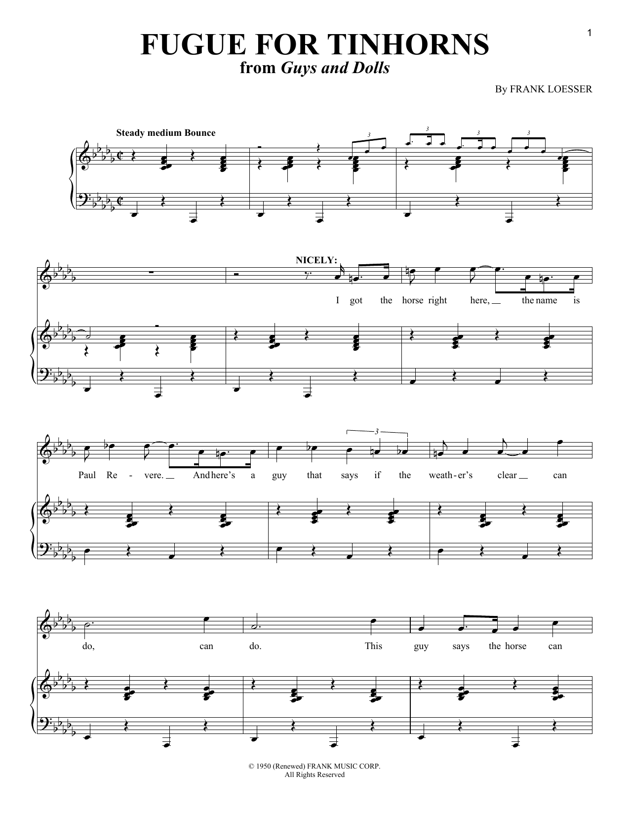 Frank Loesser Fugue For Tinhorns Sheet Music Notes & Chords for Piano & Vocal - Download or Print PDF