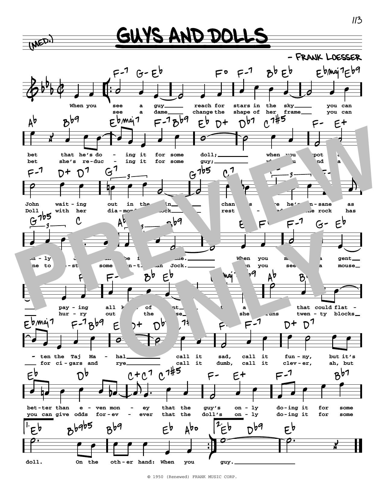 Frank Loesser Guys And Dolls (High Voice) Sheet Music Notes & Chords for Real Book – Melody, Lyrics & Chords - Download or Print PDF
