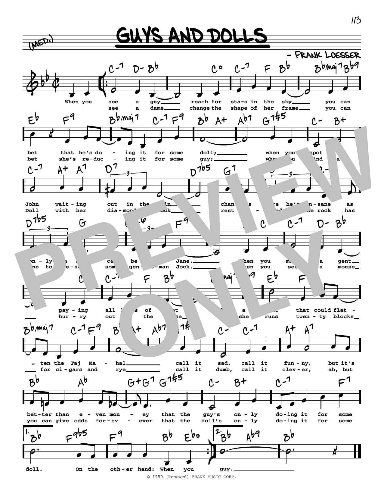 Frank Loesser Guys And Dolls (Low Voice) Sheet Music Notes & Chords for Real Book – Melody, Lyrics & Chords - Download or Print PDF