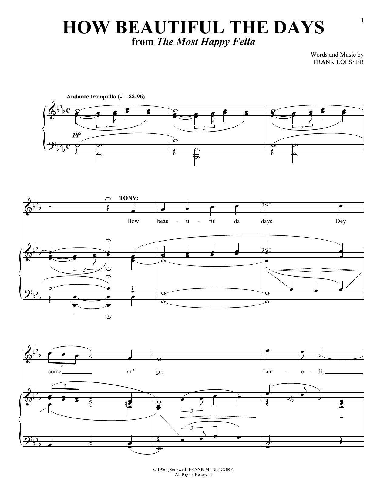 Frank Loesser How Beautiful The Days Sheet Music Notes & Chords for Piano & Vocal - Download or Print PDF