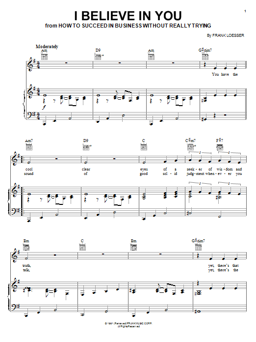 Frank Loesser I Believe In You sheet music notes and chords. Download Printable PDF.
