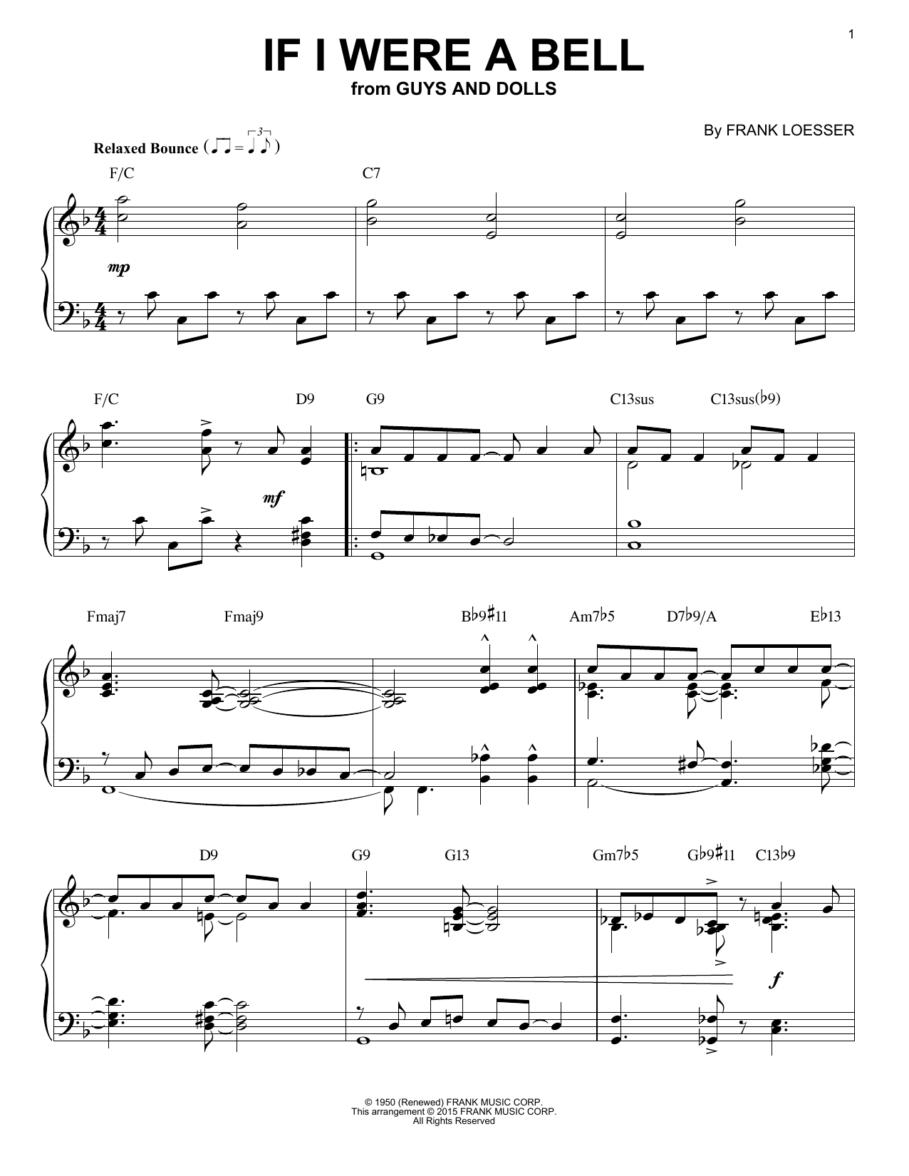 Frank Loesser If I Were A Bell [Jazz version] (arr. Brent Edstrom) Sheet Music Notes & Chords for Piano - Download or Print PDF