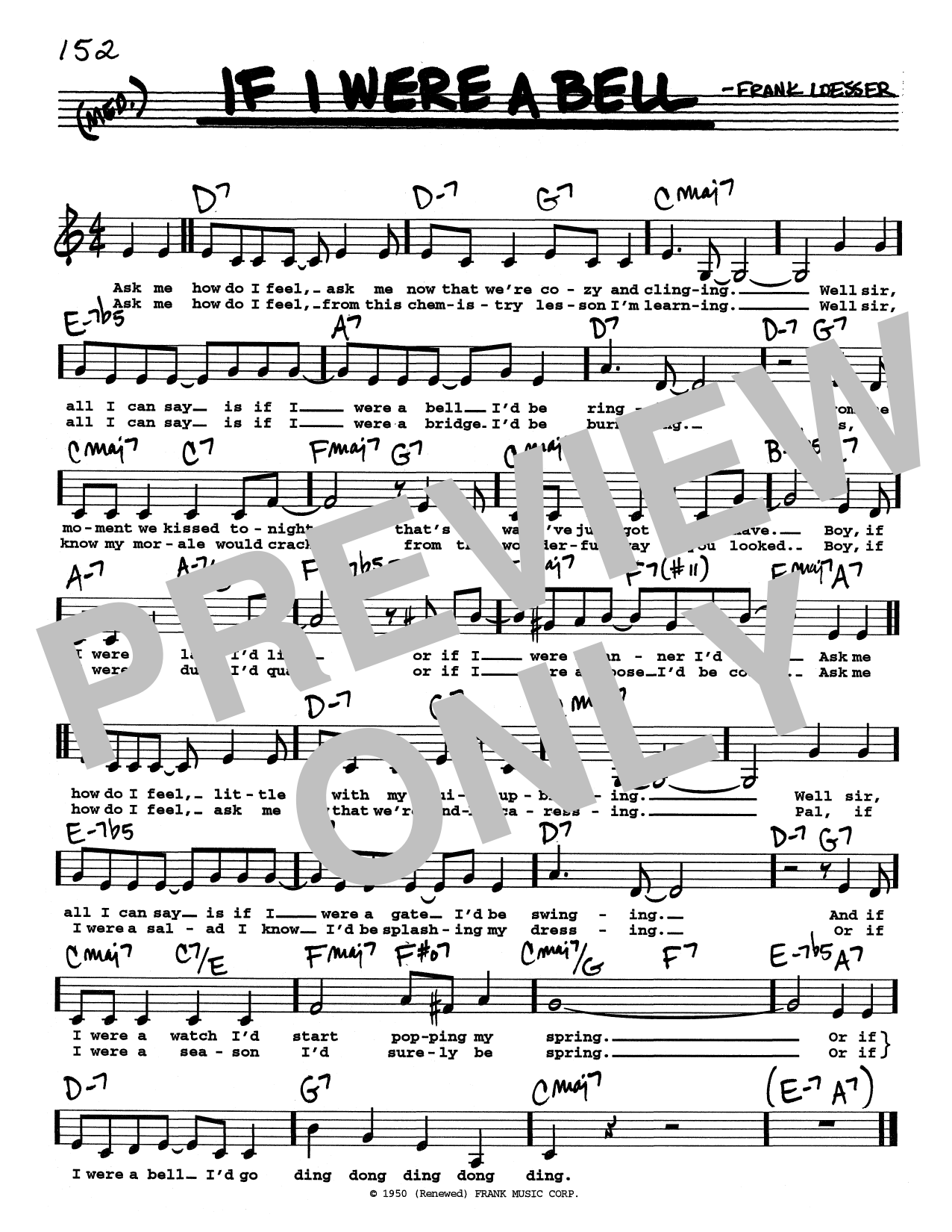 Frank Loesser If I Were A Bell (Low Voice) Sheet Music Notes & Chords for Real Book – Melody, Lyrics & Chords - Download or Print PDF
