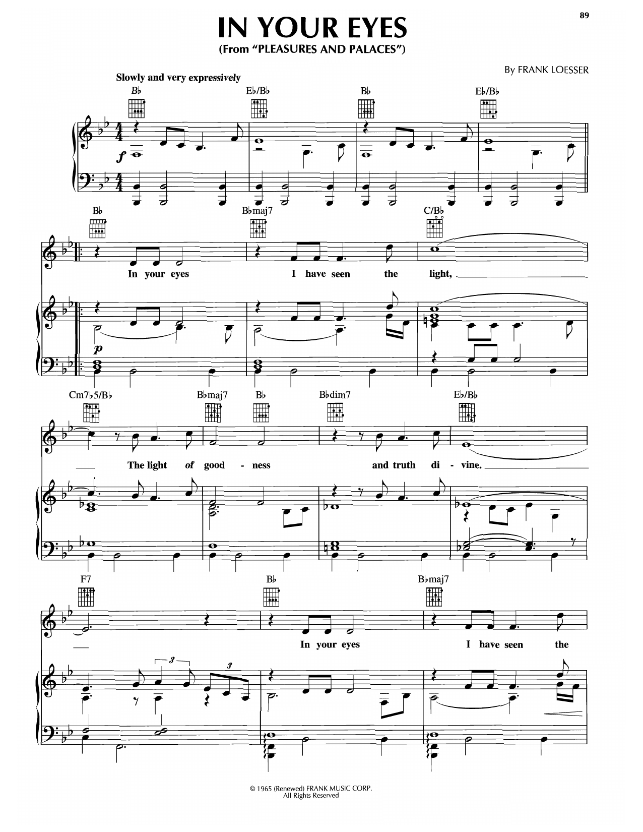 Frank Loesser In Your Eyes (from Pleasures And Palaces) Sheet Music Notes & Chords for Piano, Vocal & Guitar Chords (Right-Hand Melody) - Download or Print PDF