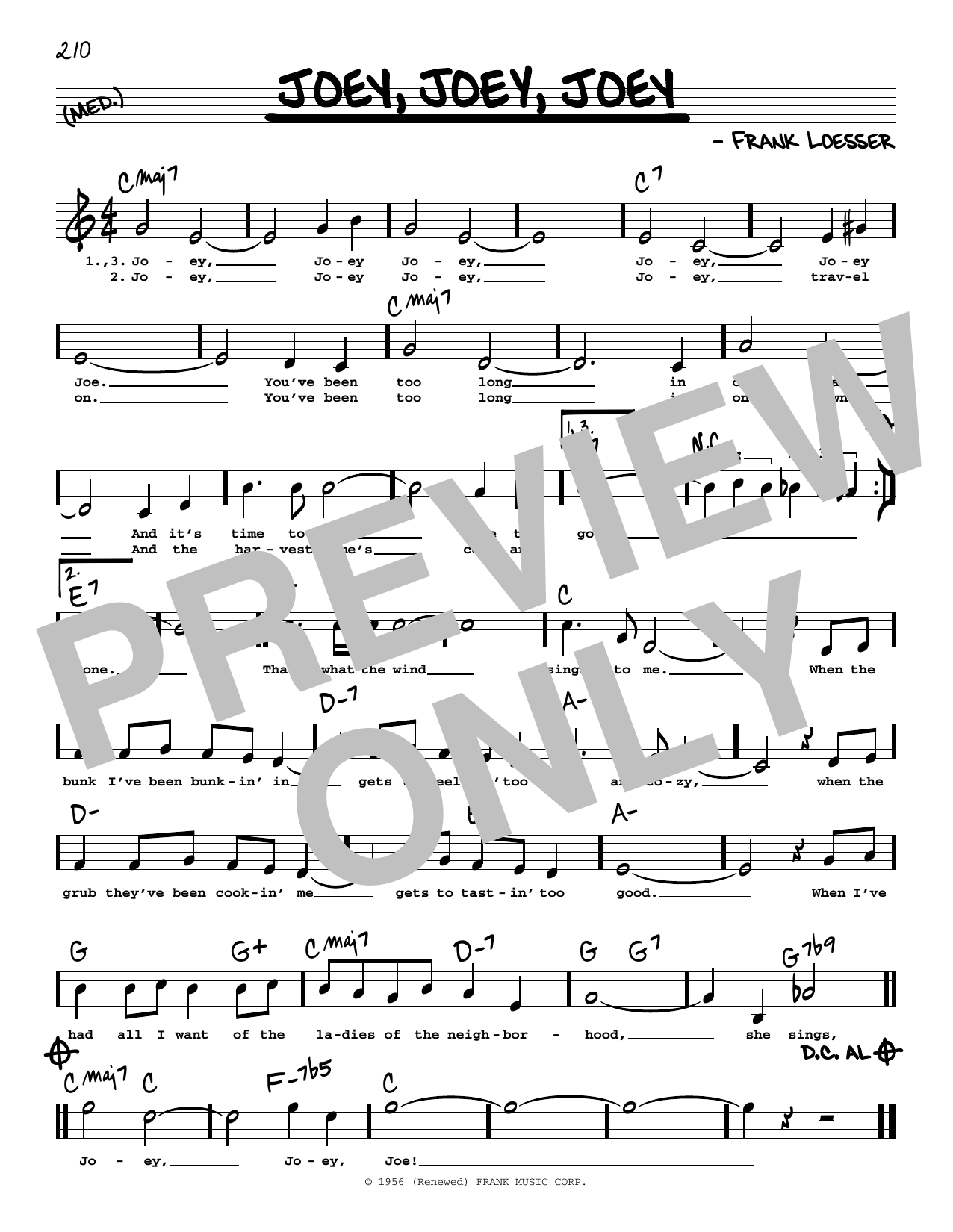 Frank Loesser Joey, Joey, Joey (High Voice) (from The Most Happy Fella) Sheet Music Notes & Chords for Real Book – Melody, Lyrics & Chords - Download or Print PDF