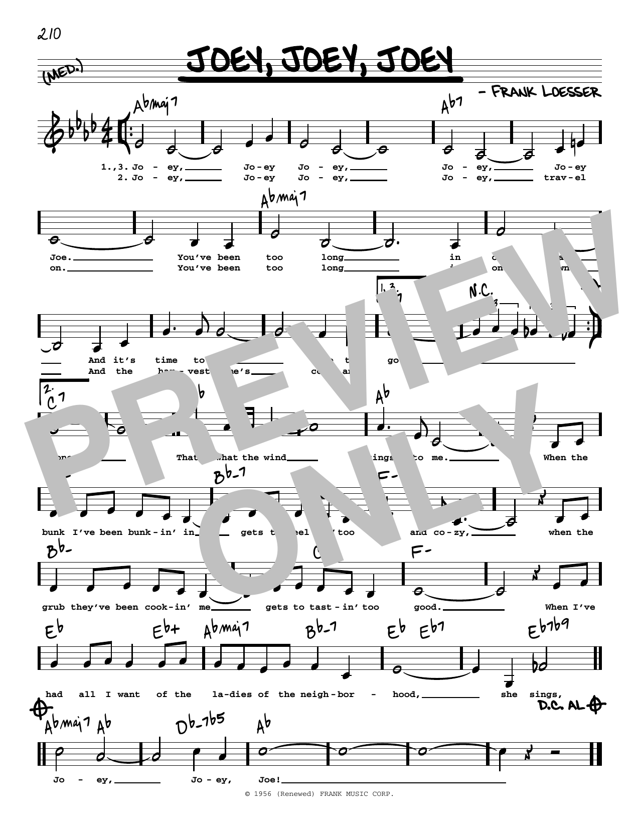 Frank Loesser Joey, Joey, Joey (Low Voice) Sheet Music Notes & Chords for Real Book – Melody, Lyrics & Chords - Download or Print PDF