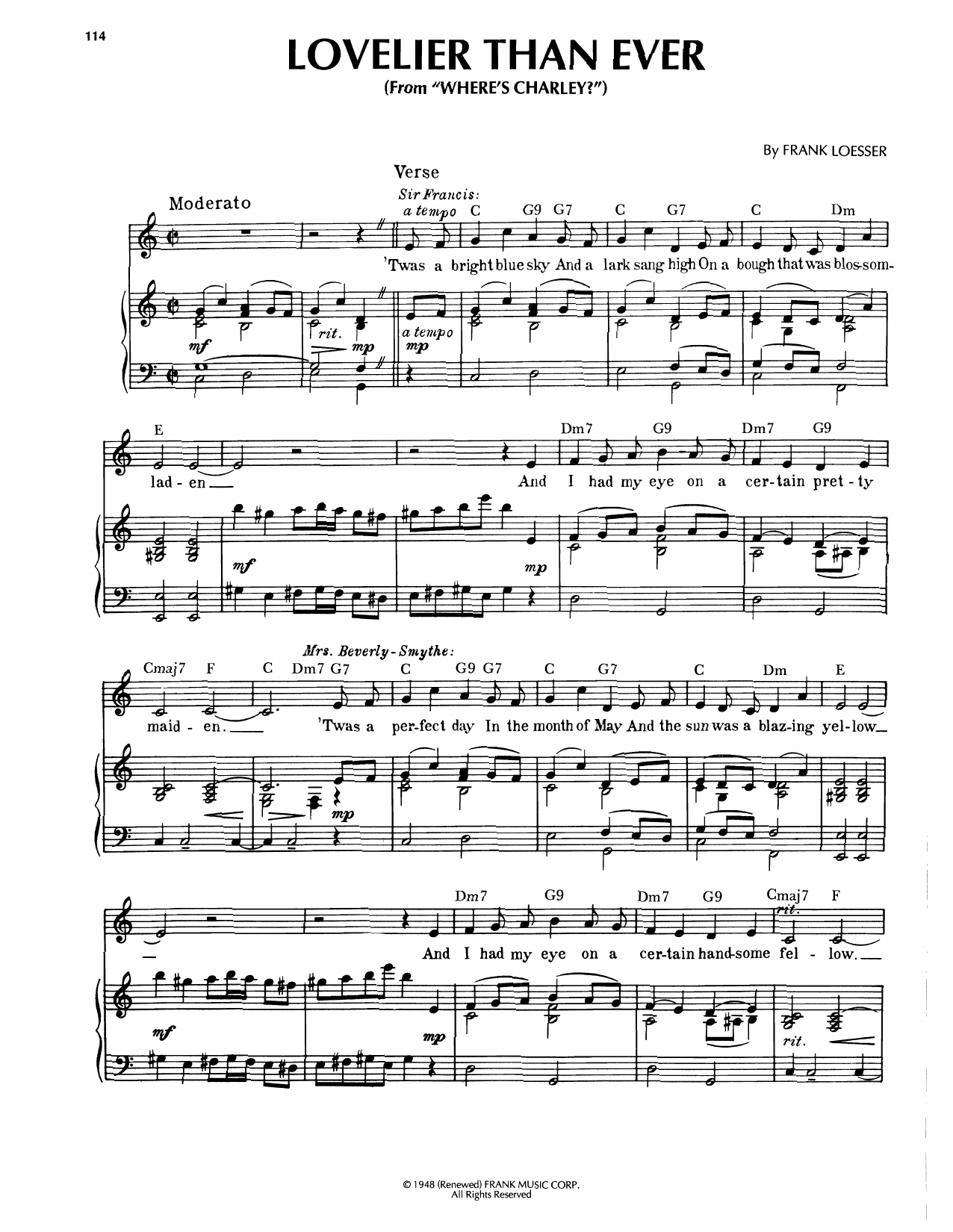 Frank Loesser Lovelier Than Ever (from Where's Charley?) Sheet Music Notes & Chords for Piano, Vocal & Guitar Chords (Right-Hand Melody) - Download or Print PDF