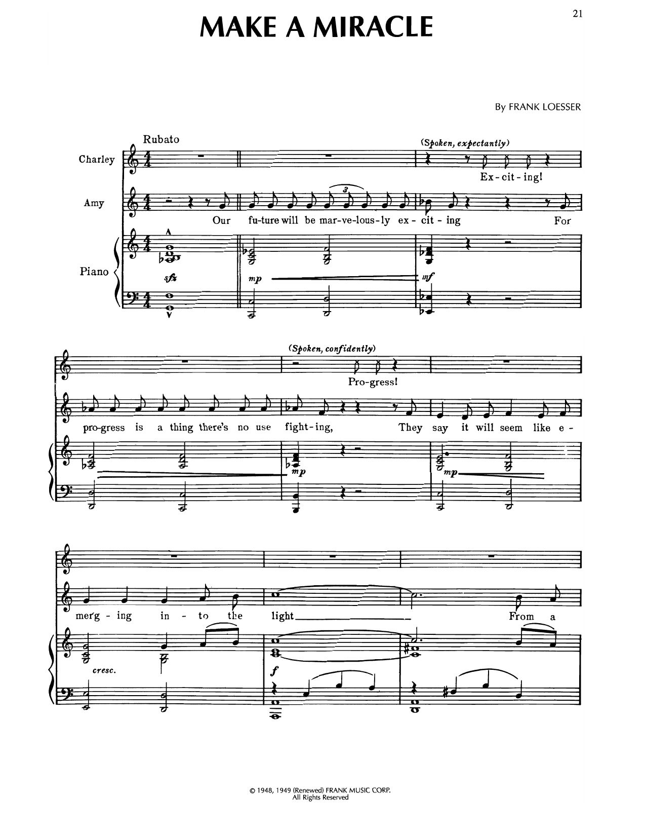 Frank Loesser Make A Miracle (from Where's Charley?) Sheet Music Notes & Chords for Piano & Vocal - Download or Print PDF
