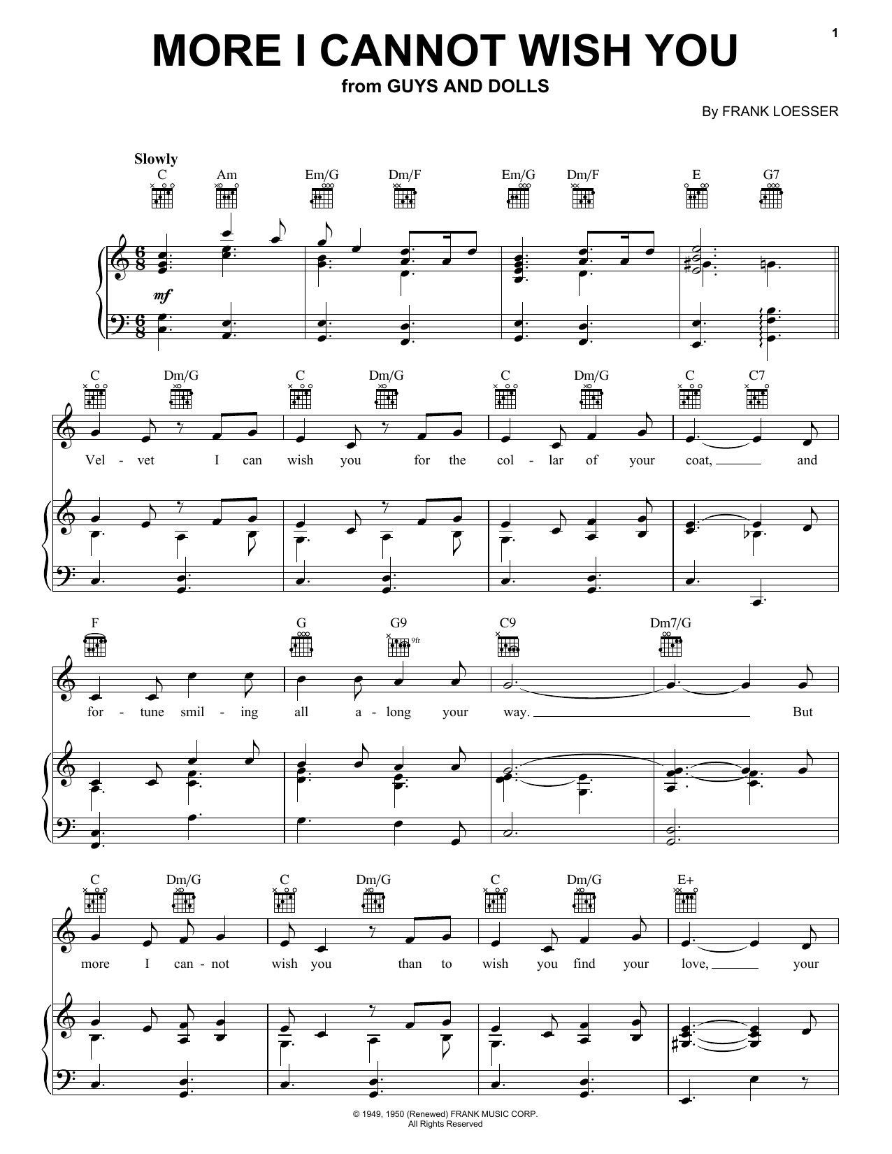 Frank Loesser More I Cannot Wish You Sheet Music Notes & Chords for Melody Line, Lyrics & Chords - Download or Print PDF