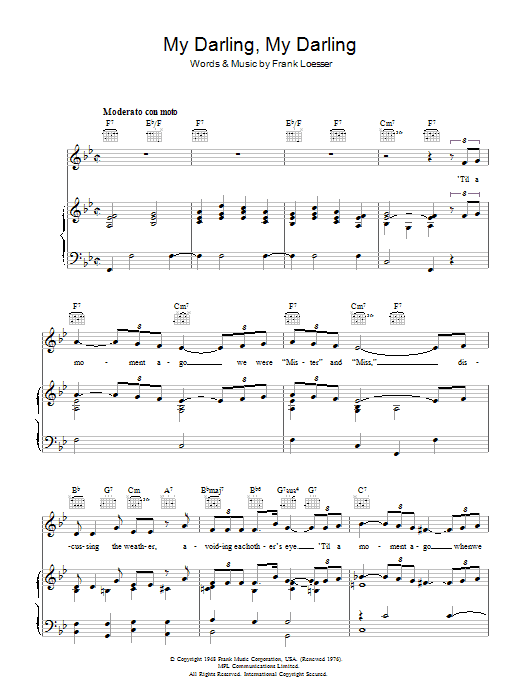 Frank Loesser My Darling, My Darling (from Where's Charley?) Sheet Music Notes & Chords for Piano, Vocal & Guitar (Right-Hand Melody) - Download or Print PDF Frank Loesser My Darling, My Darling (from Where's Charley?) Sheet Music Notes & Chords for Piano, Vocal & Guitar (Right-Hand Melody) - Download or Print PDF
