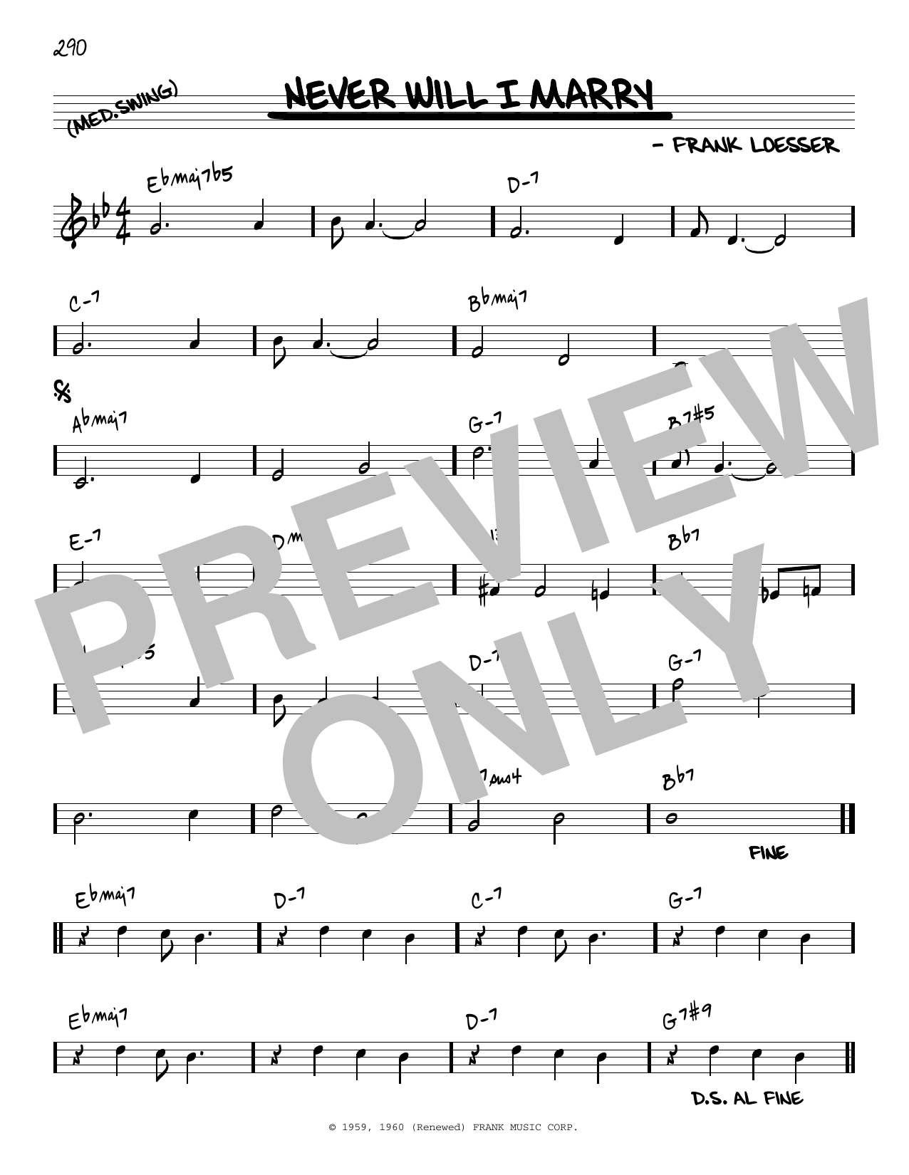 Frank Loesser Never Will I Marry [Reharmonized version] (arr. Jack Grassel) Sheet Music Notes & Chords for Real Book – Melody & Chords - Download or Print PDF