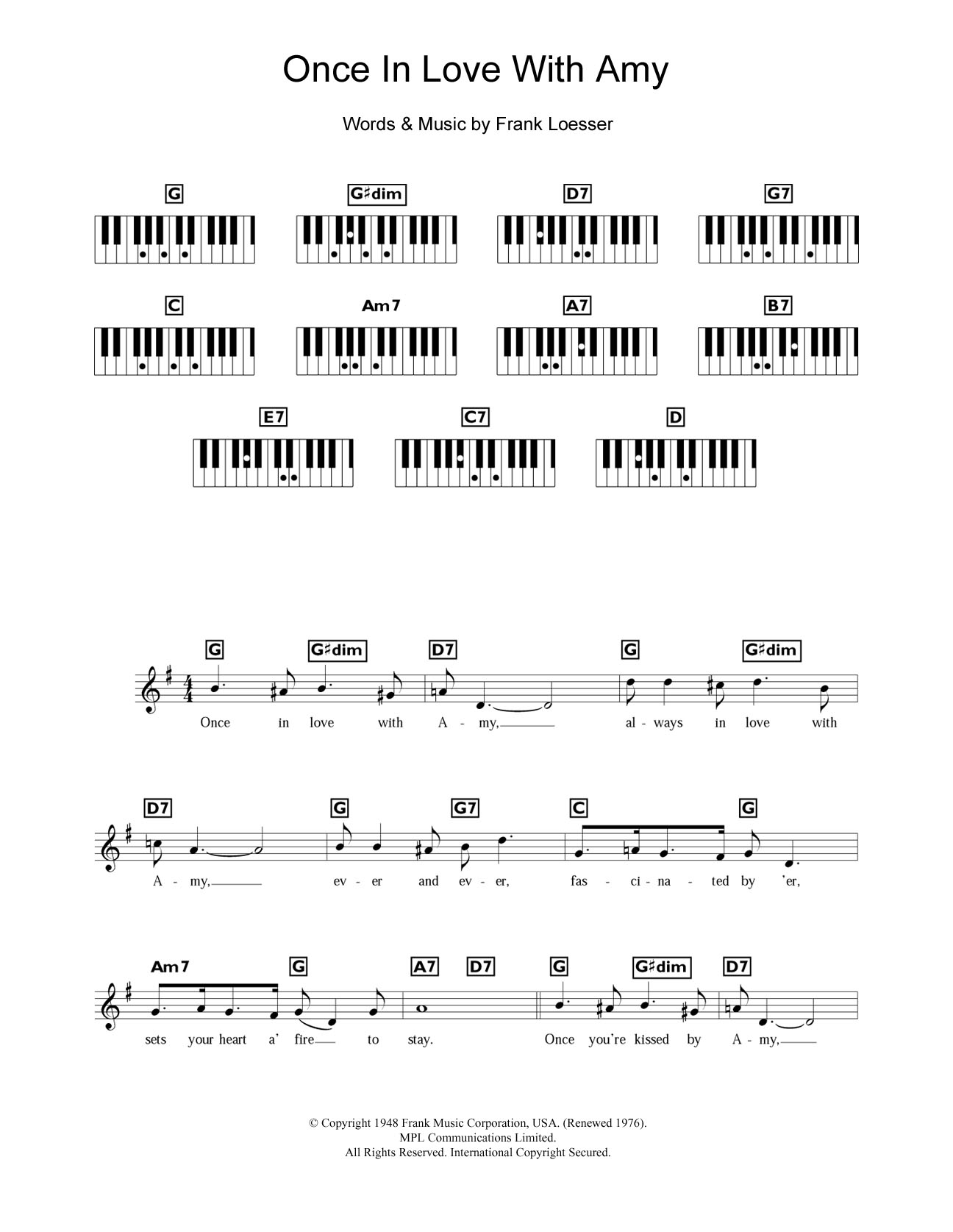 Frank Loesser Once In Love With Amy (from Where's Charley?) Sheet Music Notes & Chords for Piano Chords/Lyrics - Download or Print PDF