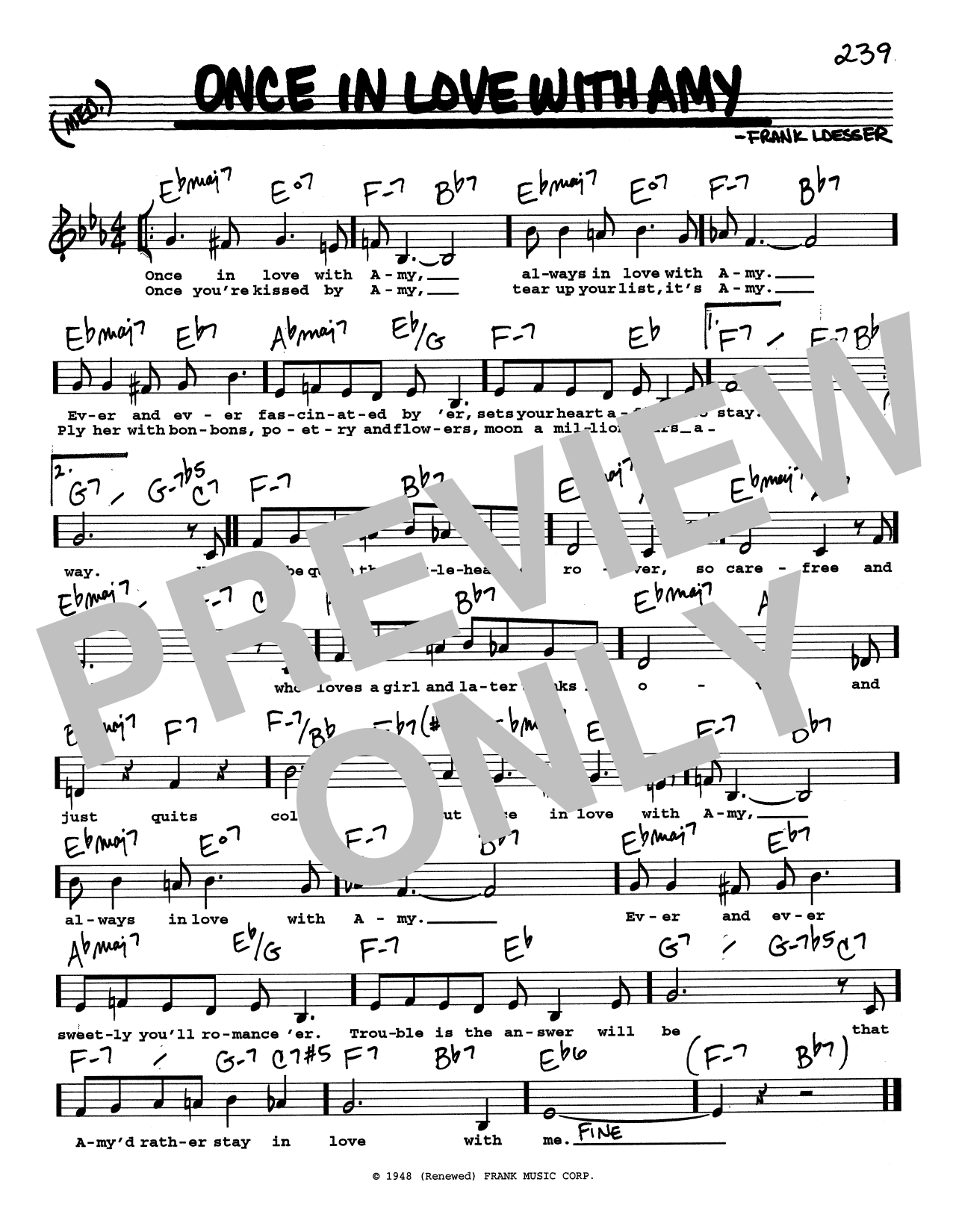 Frank Loesser Once In Love With Amy (Low Voice) Sheet Music Notes & Chords for Real Book – Melody, Lyrics & Chords - Download or Print PDF Frank Loesser Once In Love With Amy (Low Voice) Sheet Music Notes & Chords for Real Book – Melody, Lyrics & Chords - Download or Print PDF
