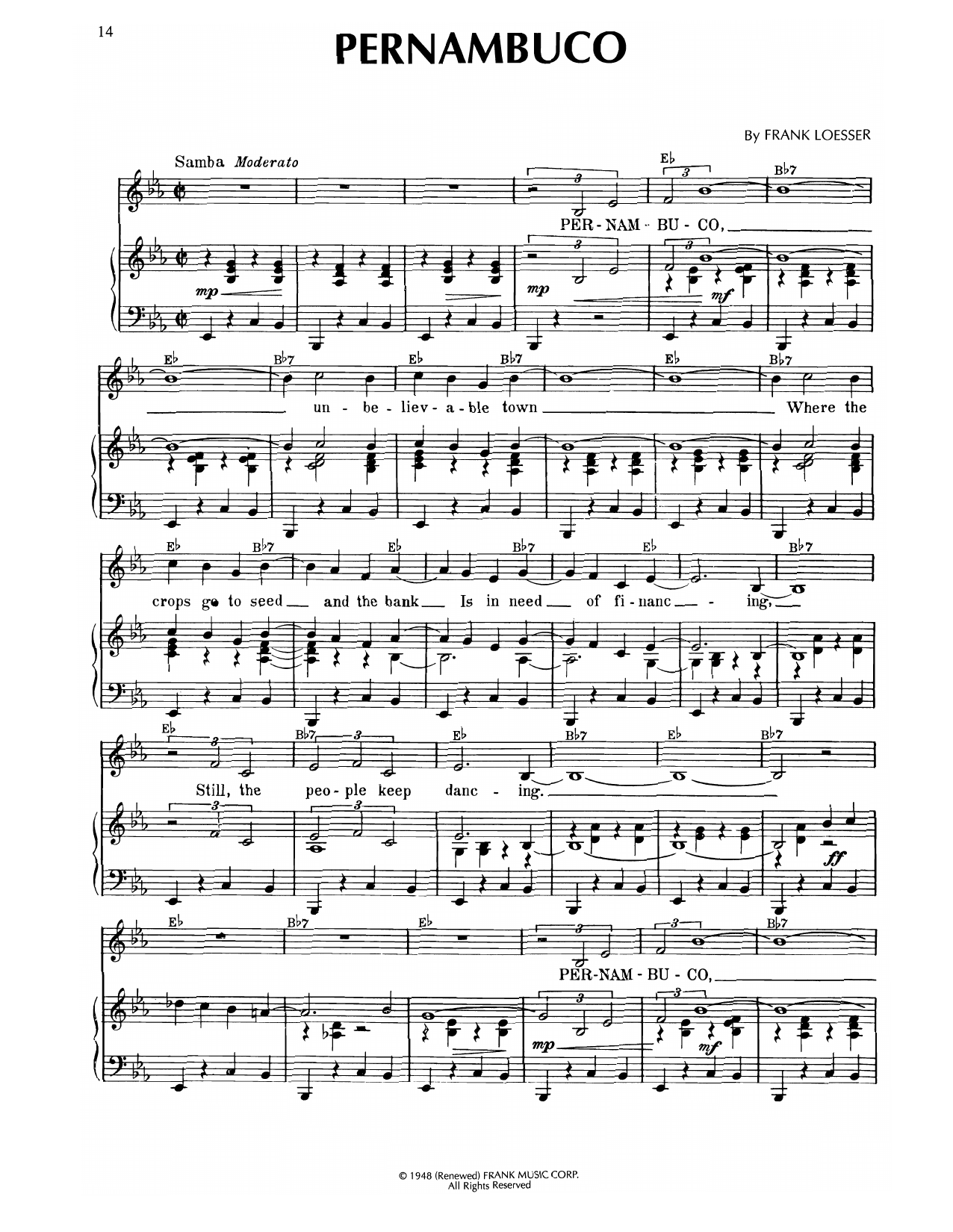 Frank Loesser Pernambuco (from Where's Charley?) Sheet Music Notes & Chords for Piano & Vocal - Download or Print PDF