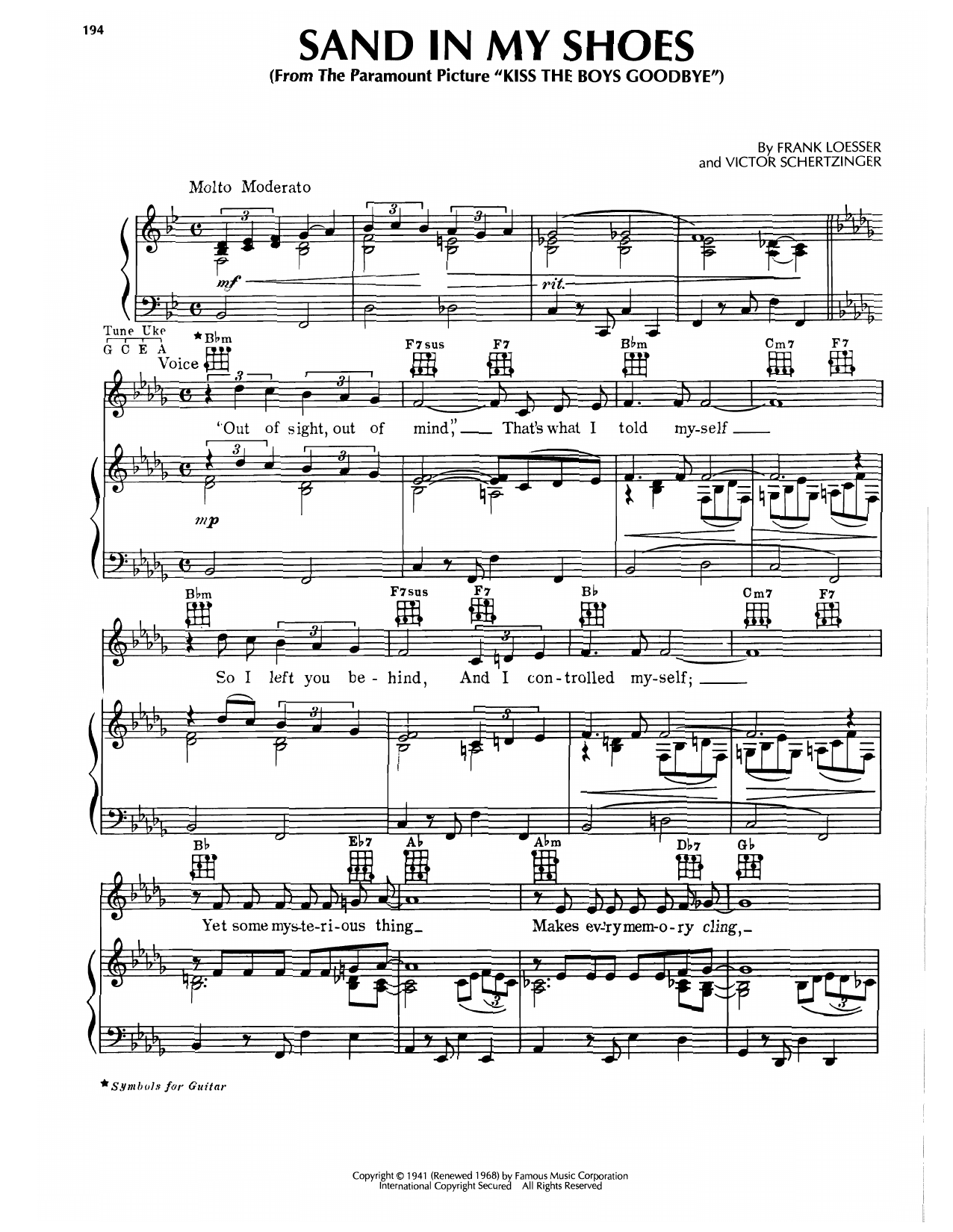 Frank Loesser Sand In My Shoes (from Kiss The Boys Goodbye) Sheet Music Notes & Chords for Piano, Vocal & Guitar Chords (Right-Hand Melody) - Download or Print PDF