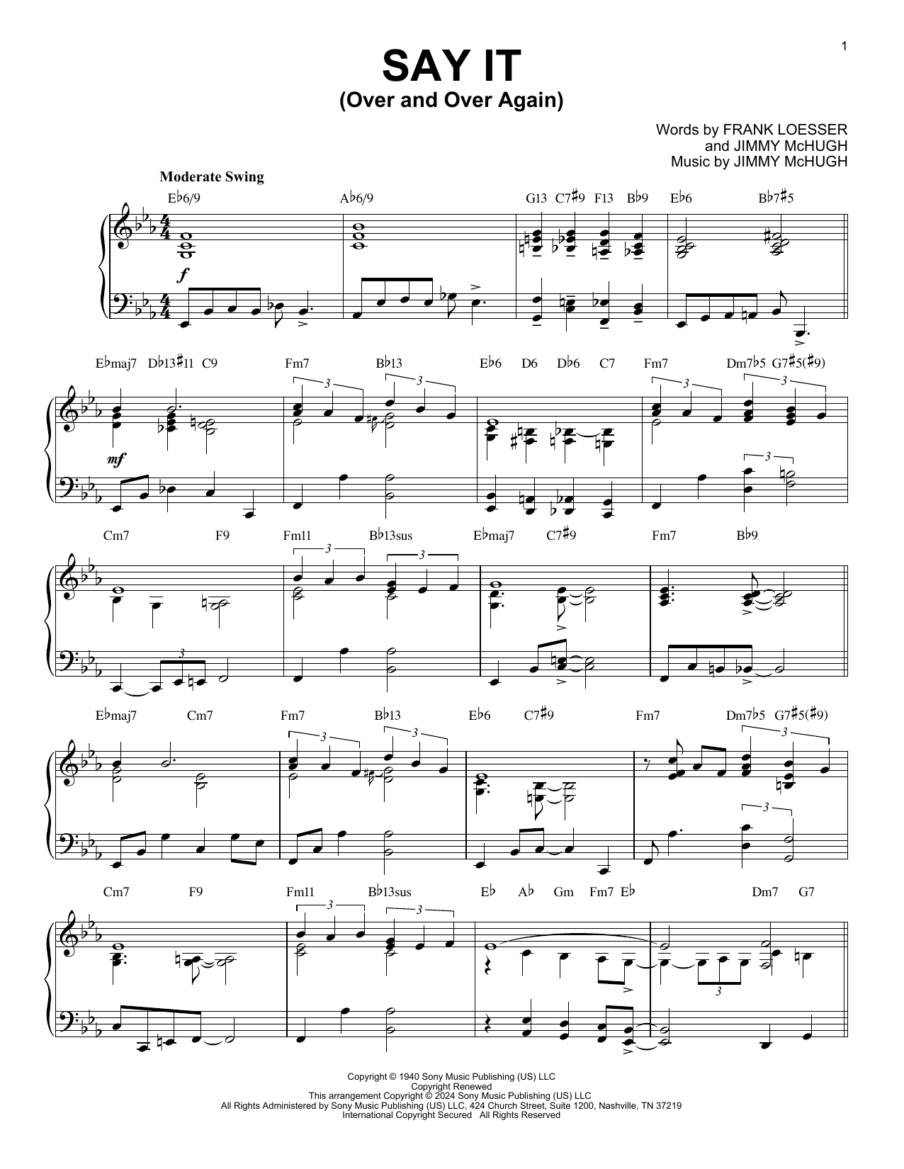 Frank Loesser Say It (Over And Over Again) (arr. Brent Edstrom) Sheet Music Notes & Chords for Piano Solo - Download or Print PDF Frank Loesser Say It (Over And Over Again) (arr. Brent Edstrom) Sheet Music Notes & Chords for Piano Solo - Download or Print PDF