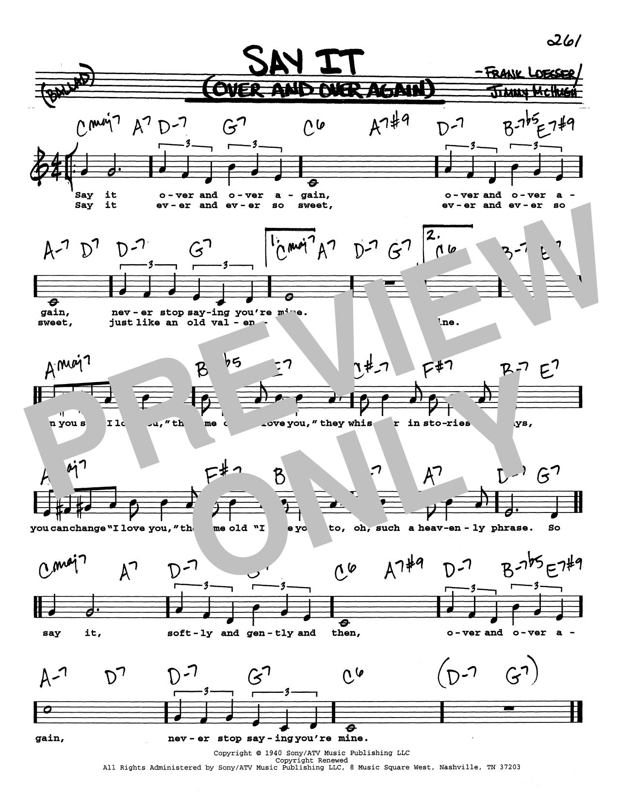 Frank Loesser Say It (Over And Over Again) (Low Voice) Sheet Music Notes & Chords for Real Book – Melody, Lyrics & Chords - Download or Print PDF