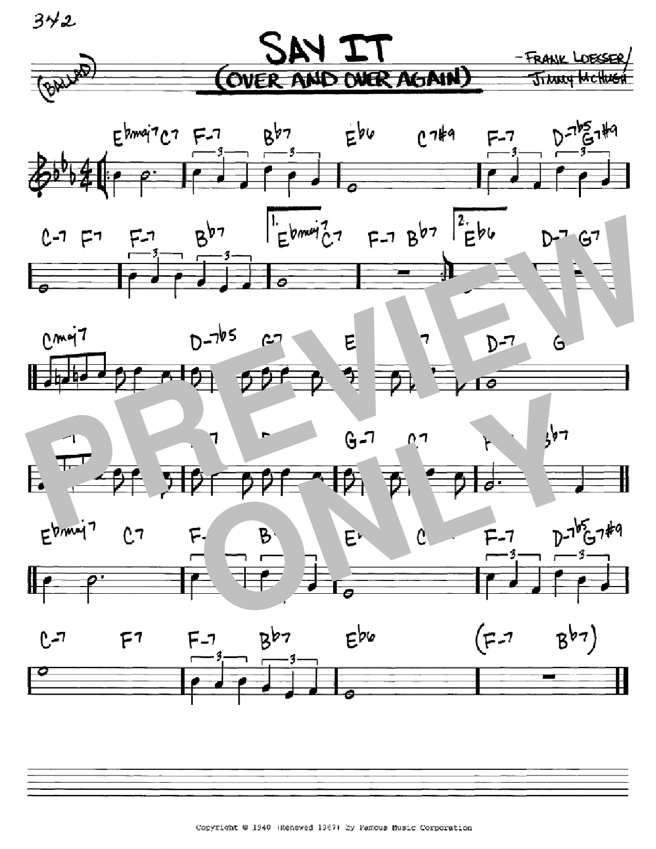 Frank Loesser Say It (Over And Over Again) Sheet Music Notes & Chords for Piano, Vocal & Guitar Chords (Right-Hand Melody) - Download or Print PDF