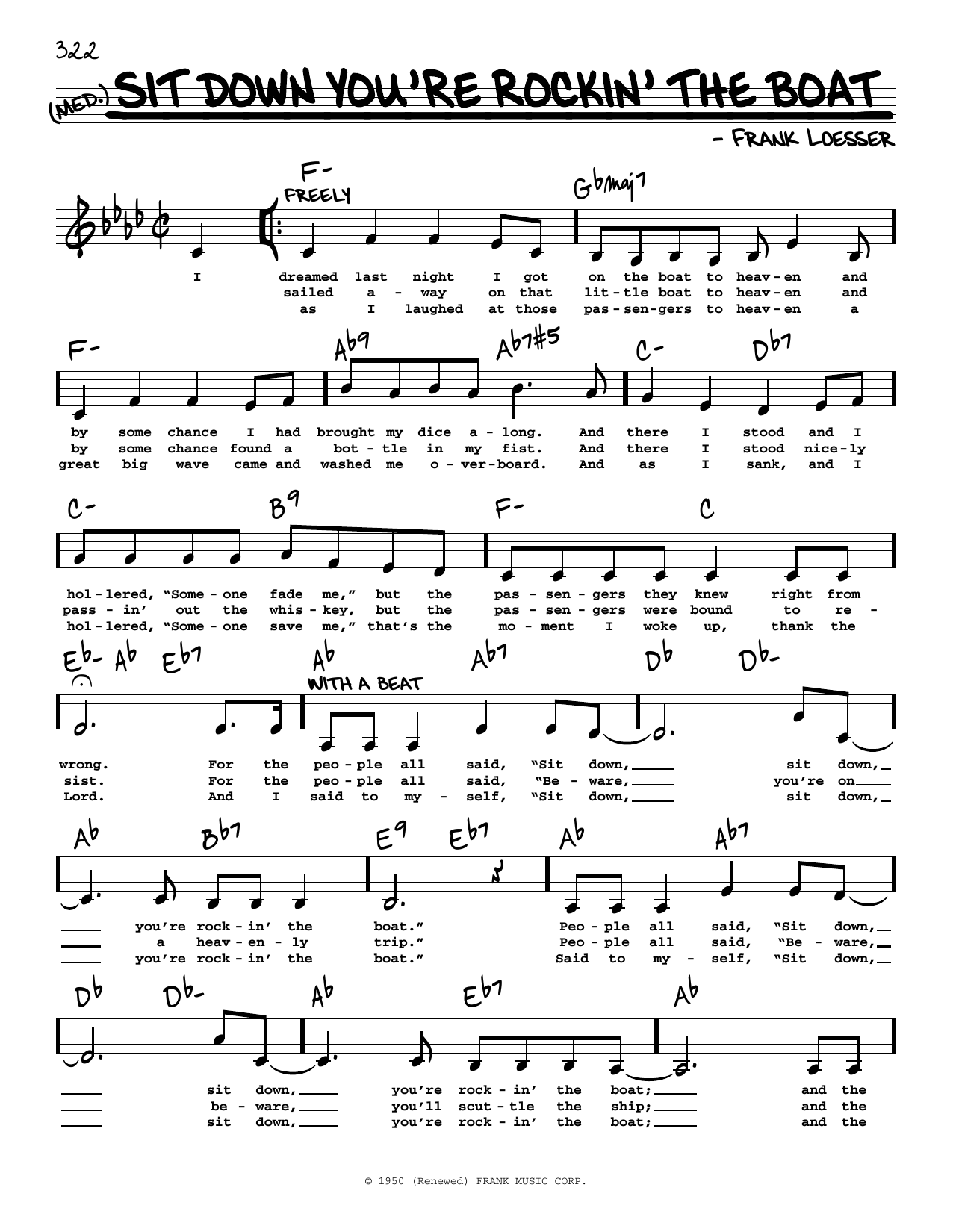 Frank Loesser Sit Down You're Rockin' The Boat (Low Voice) Sheet Music Notes & Chords for Real Book – Melody, Lyrics & Chords - Download or Print PDF