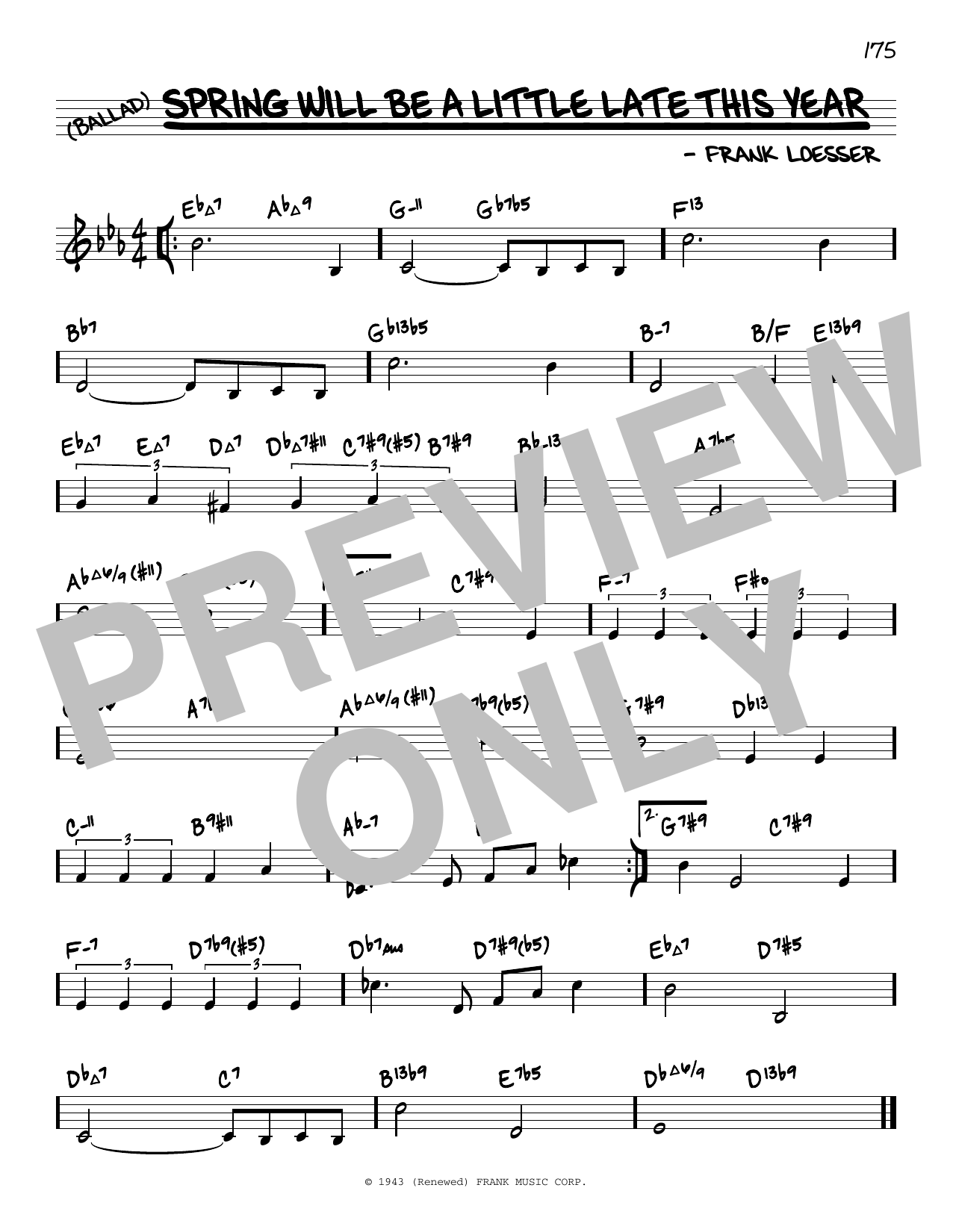 Frank Loesser Spring Will Be A Little Late This Year (arr. David Hazeltine) Sheet Music Notes & Chords for Real Book – Enhanced Chords - Download or Print PDF