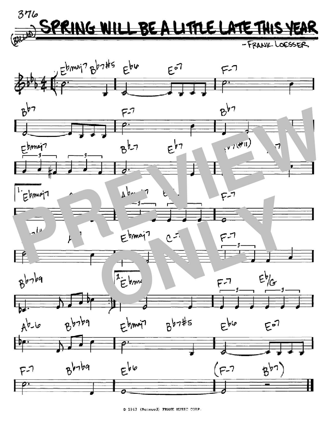 Frank Loesser Spring Will Be A Little Late This Year Sheet Music Notes & Chords for Real Book - Melody & Chords - C Instruments - Download or Print PDF